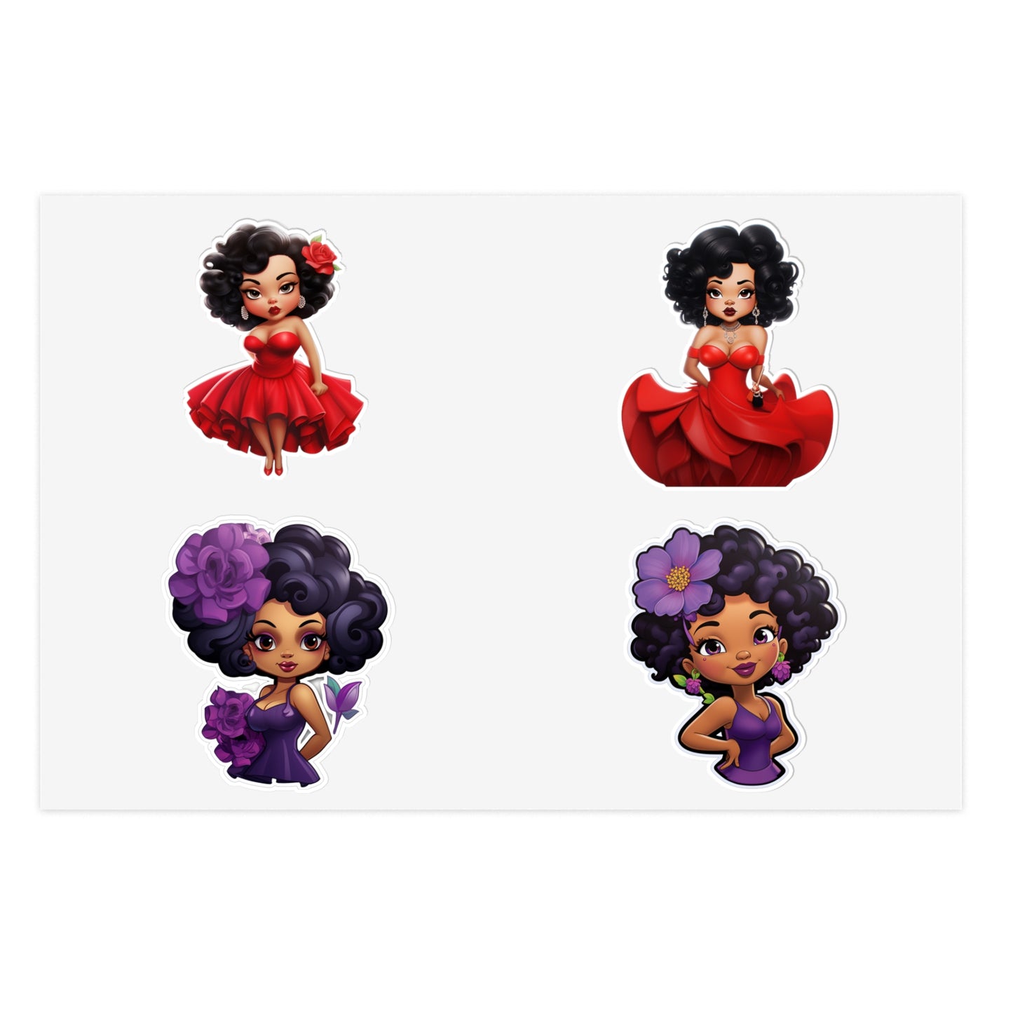 Black Betty Four Sticker Sheet, Red and Purple Dress