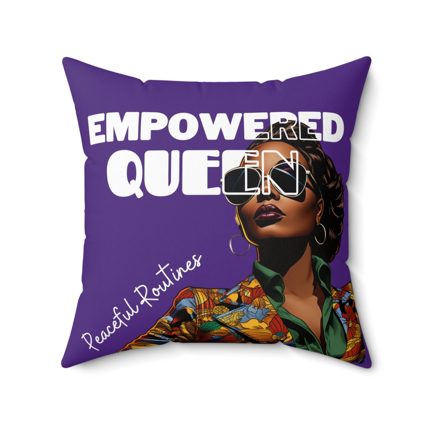 Empowered Queen Square Pillow, Black Woman Strength & Serenity