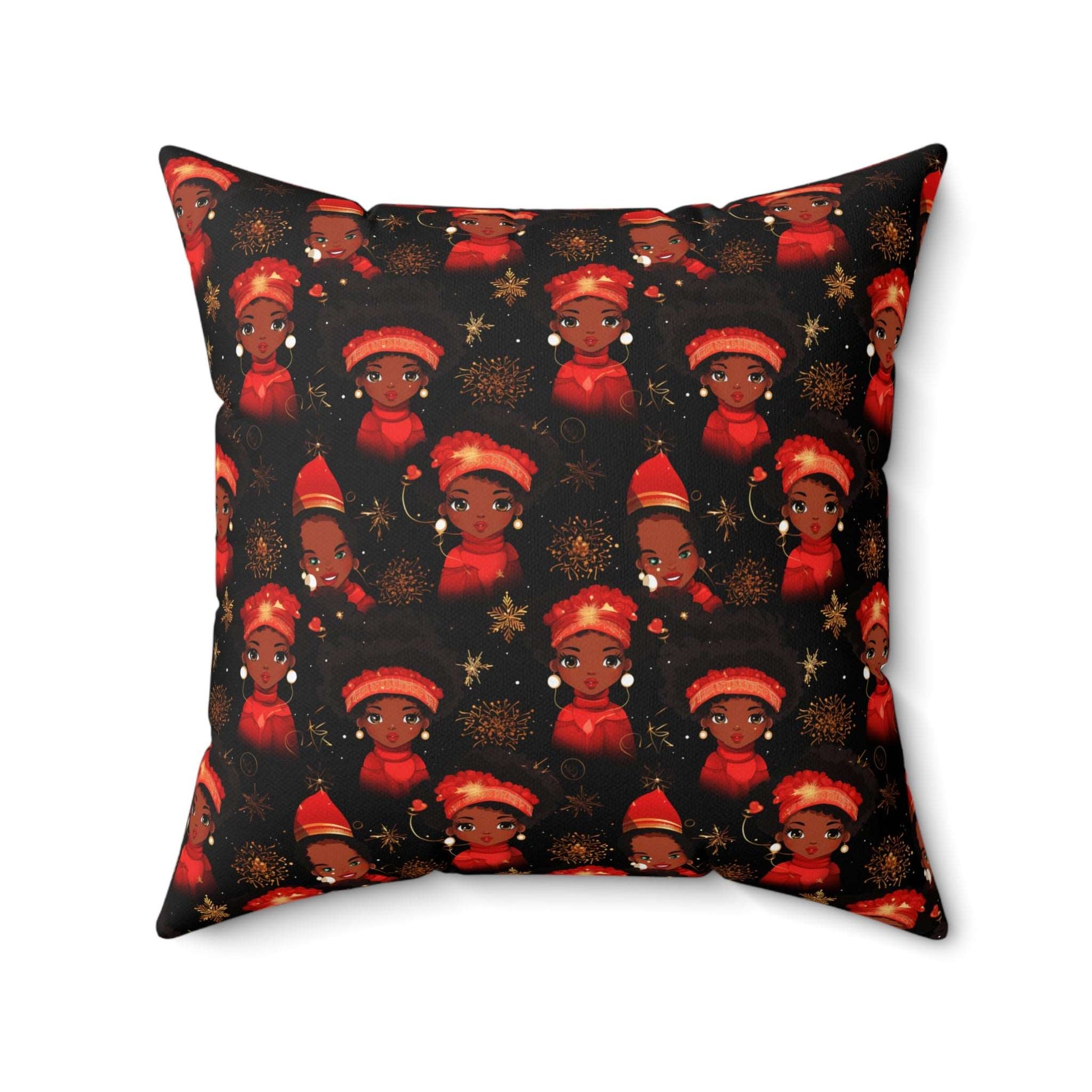 African Christmas Golden Trees Pillow, Dark Black and Red Christmas Decor