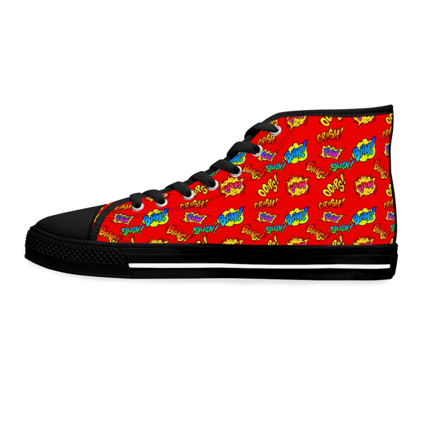 Comic Book Sound Effects Hi-Tops for Women, Onomatopoeia Red Splash Explosion Fashion