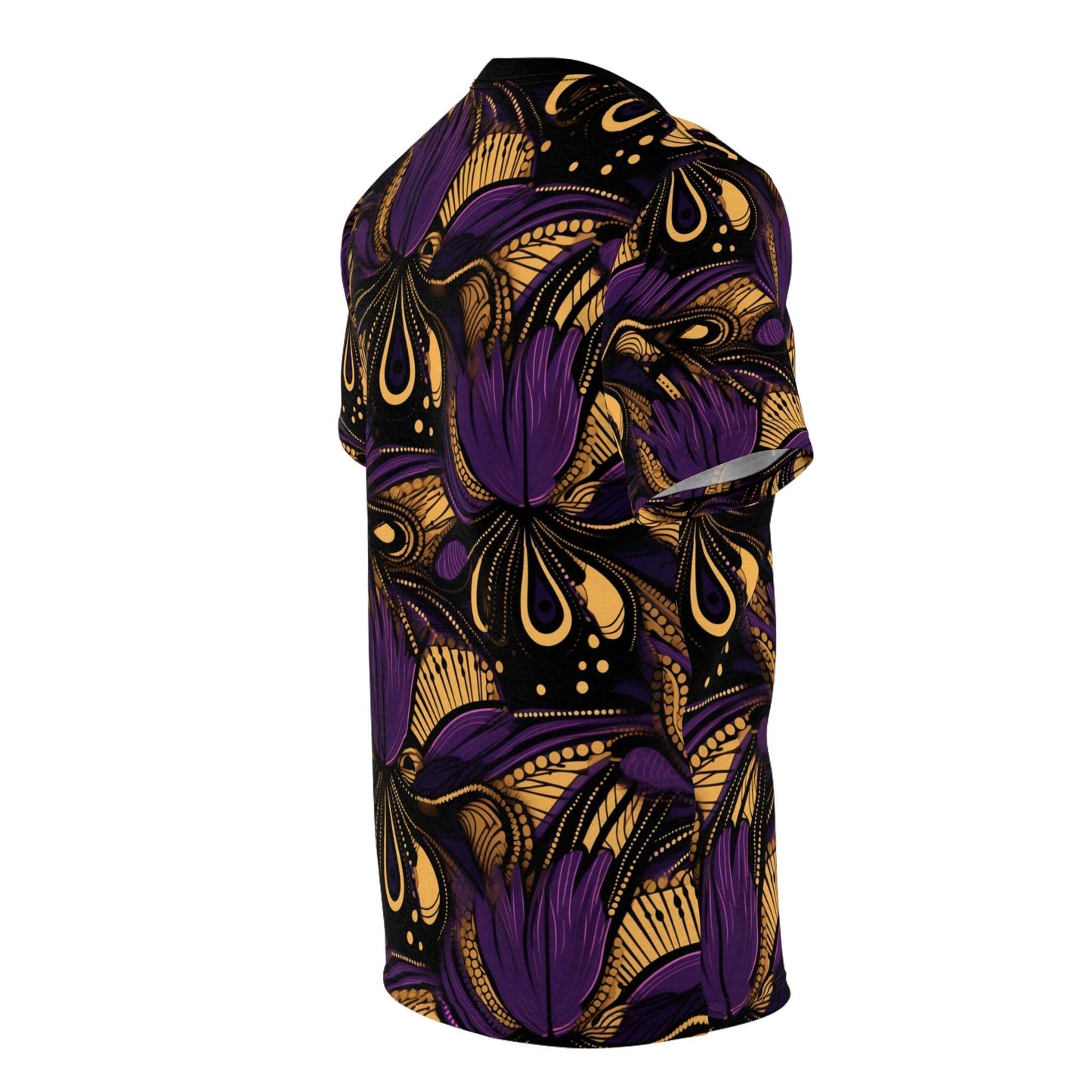 African Wax Print Ankara T-Shirt,  Purple, Gold, Black Ankara African Print Shirt