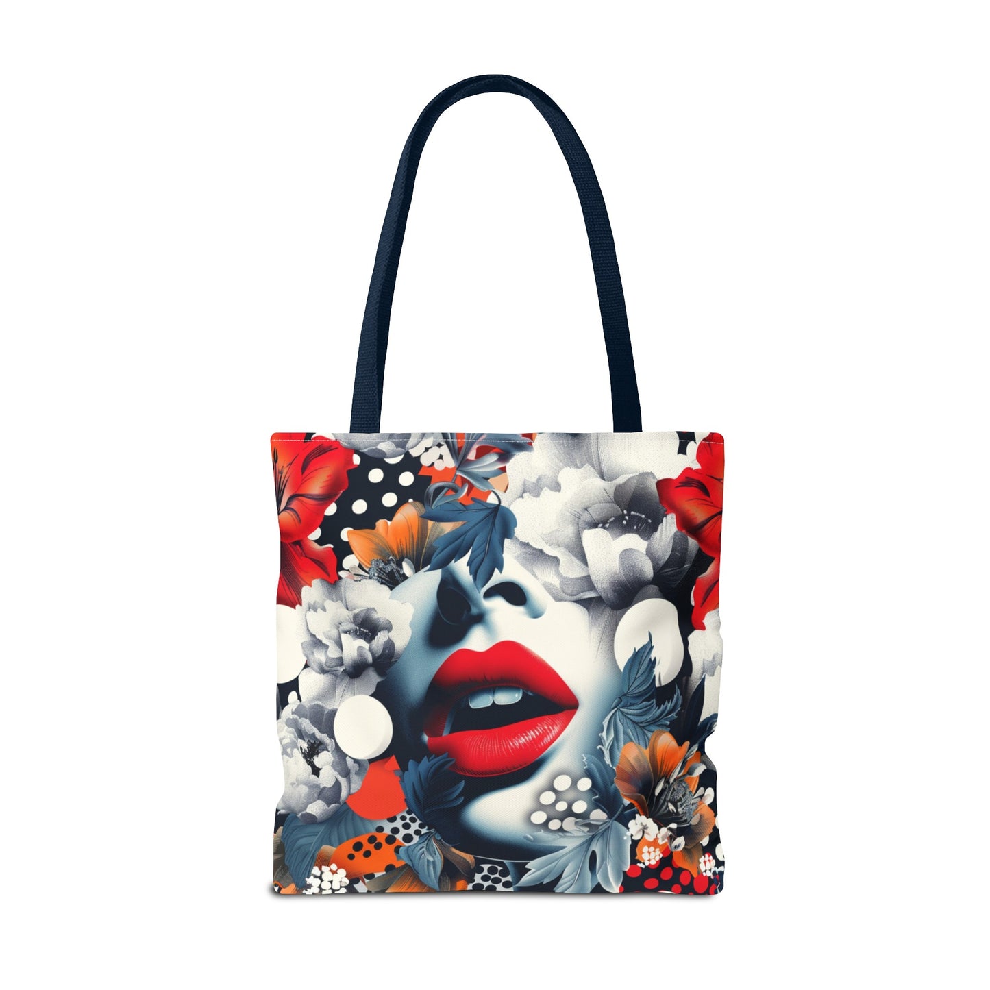 Artistic Floral High Fashion Tote Bag, Modern Polka Dot Carryall