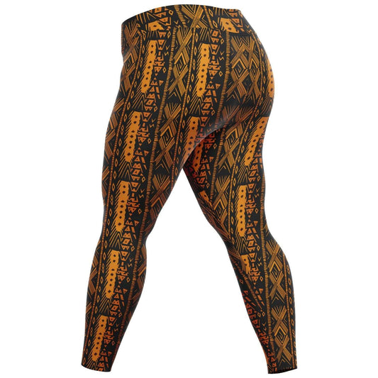 African Triable Print Plus Size 2XL - 6XL Leggings, Orange African Print Workout Gear