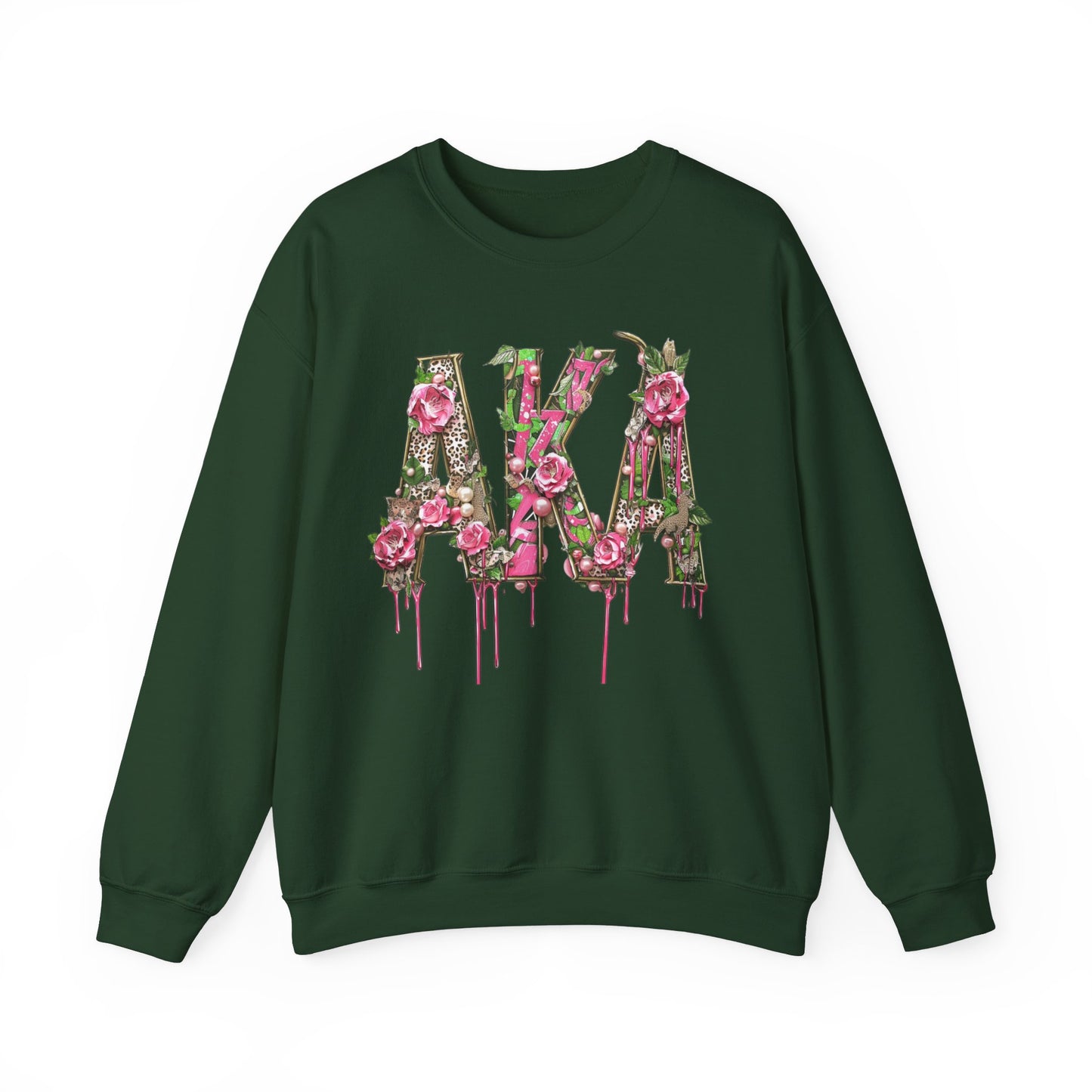 Women's AKA Pink and Green Floral Drip Sweatshirt, Pretty Girl Sorority Apparel