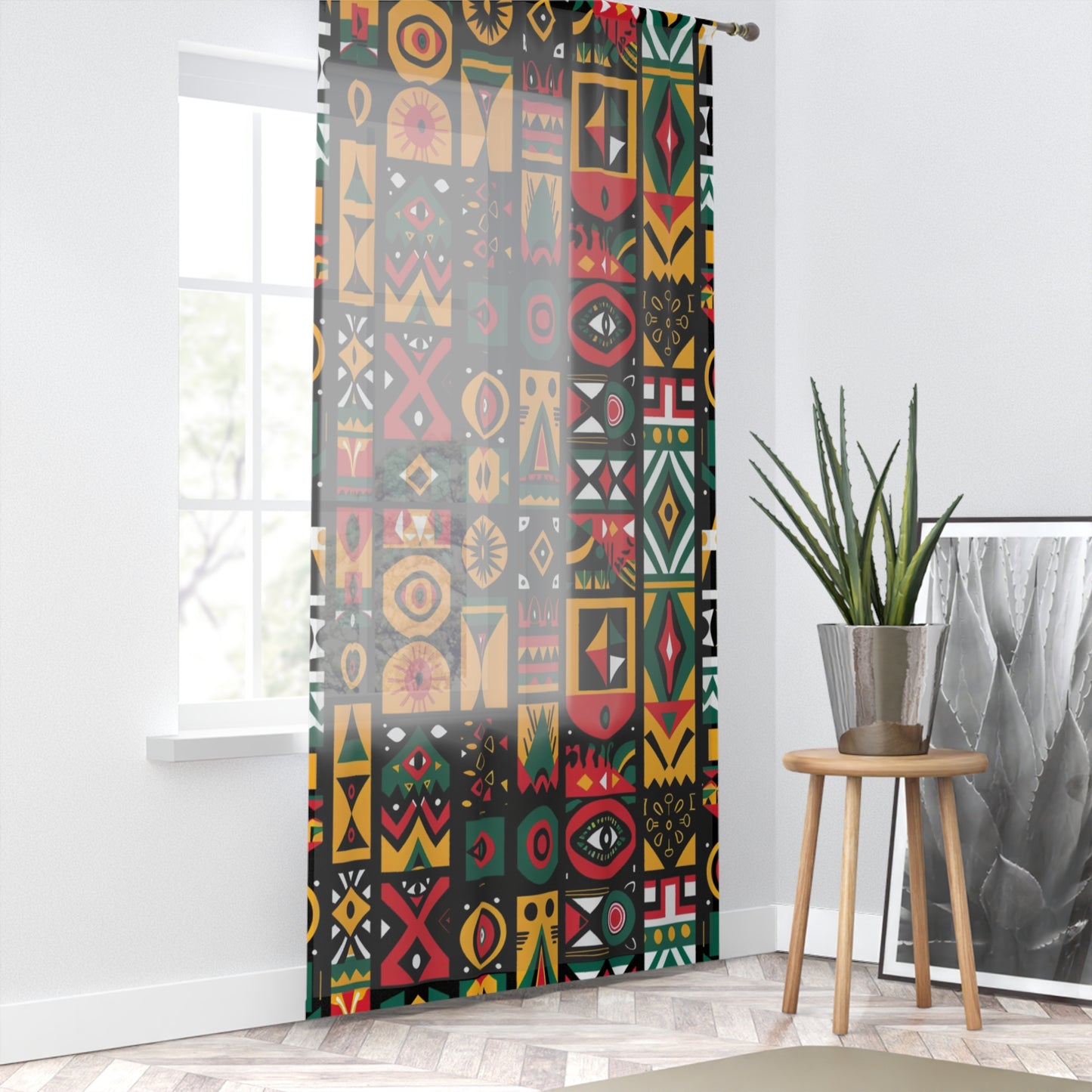 Vibrant Urban Pop Art African Print Window Curtain, Artistic Window Treatment, Easy Hang Curtain