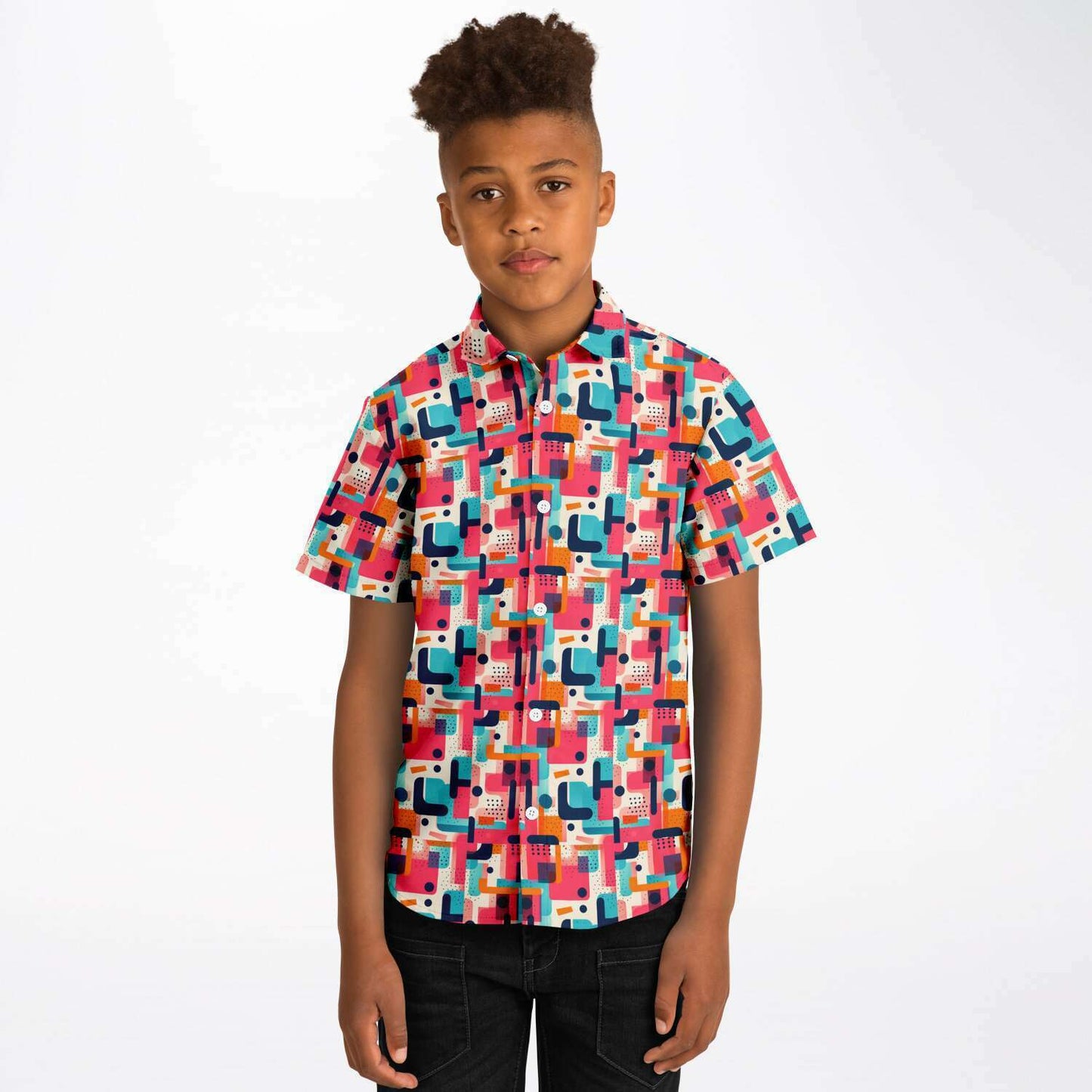 Playful Pop Art Kids Button-Up Shirt, Kids' Colorful Fashion