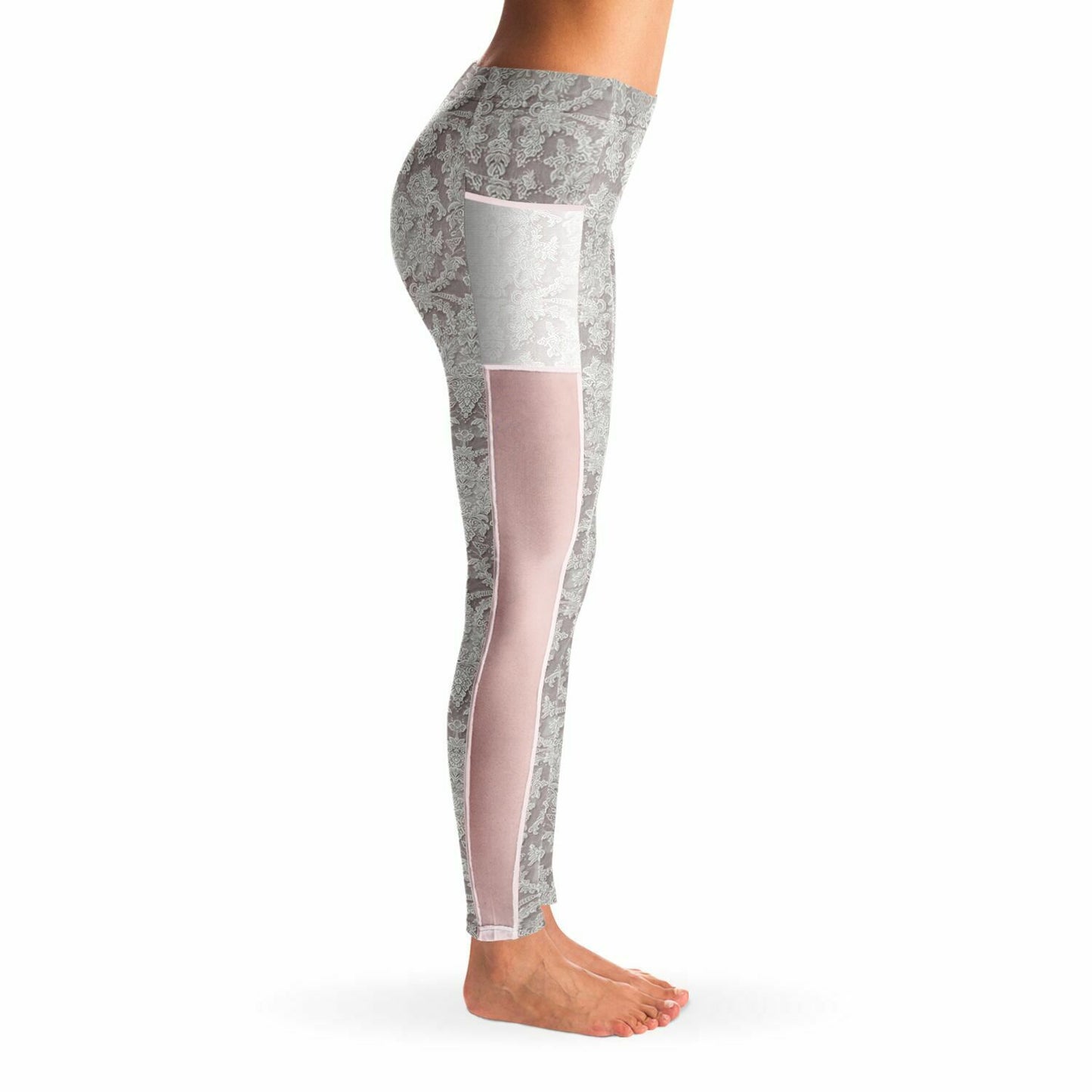 Lace Illusion Mesh Pocket Leggings, Functional Elegance, Squat Proof Active Wear