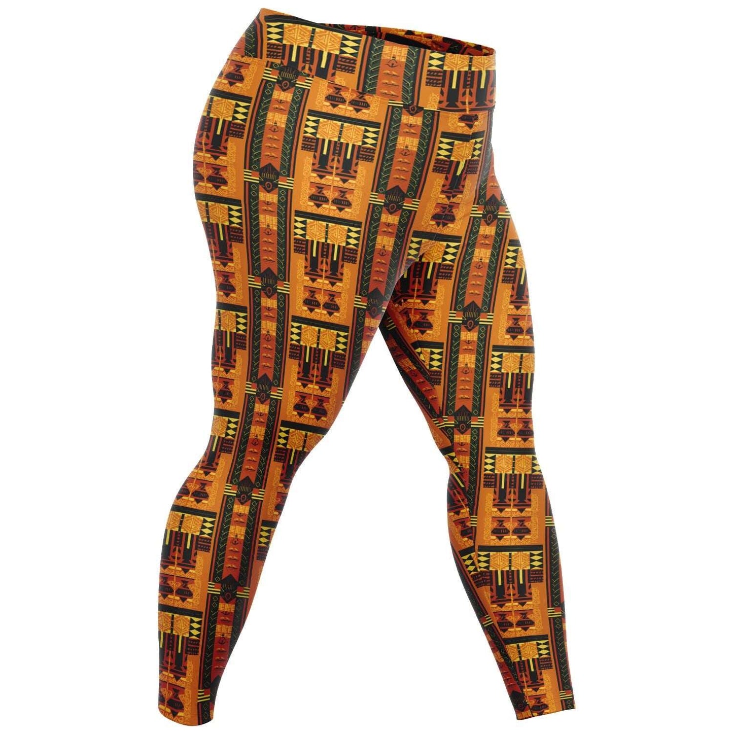 Afrofuturism African Print Plus Size 2XL - 6XL Women's Leggings, Terracotta African Ankara Pattern Print Curvy Activewear