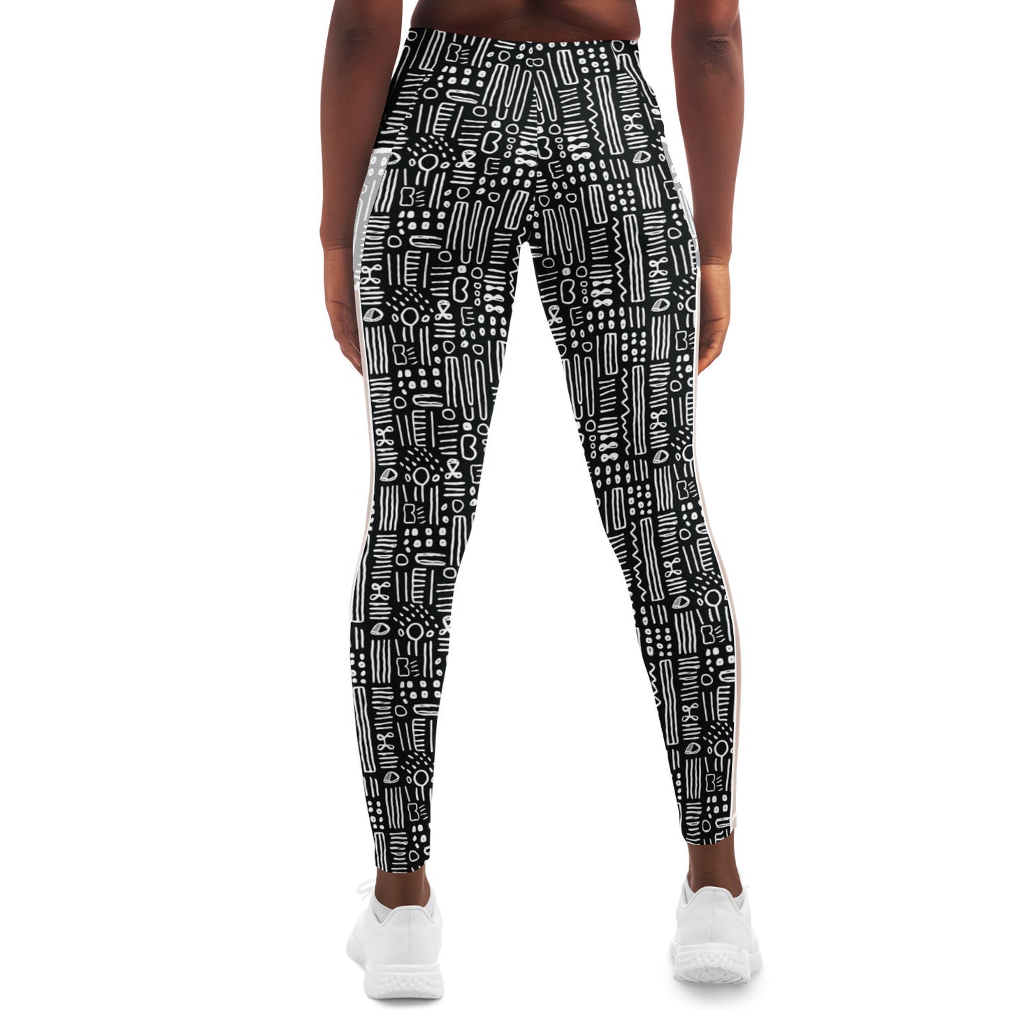 Black & WhiteAfrican MudCloth Print Mesh Women's Leggings, Women's Work Out Wear