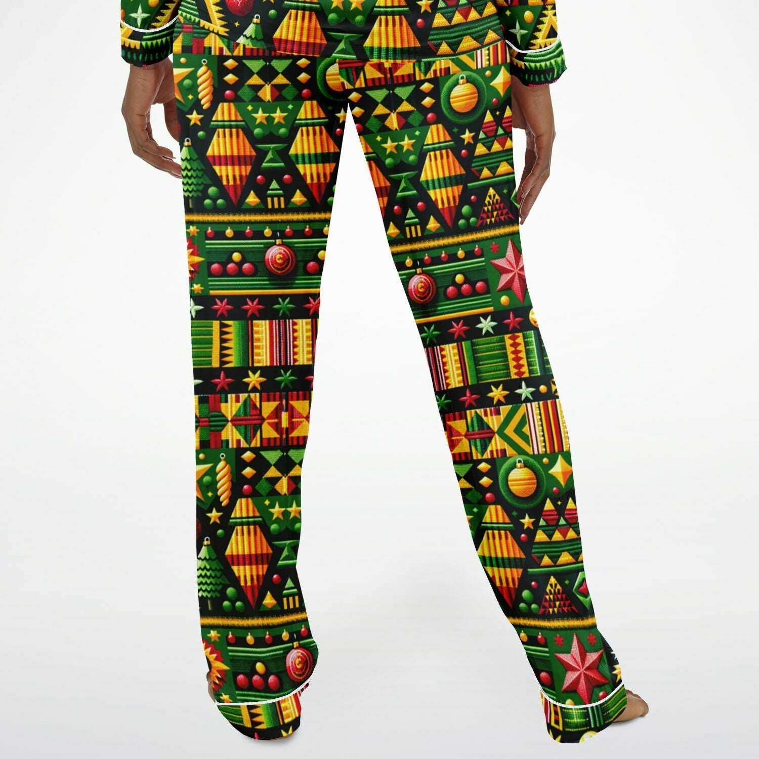 African Kente Cloth Christmas Print Women's Satin Pajamas, Kente Print Women's Fashion