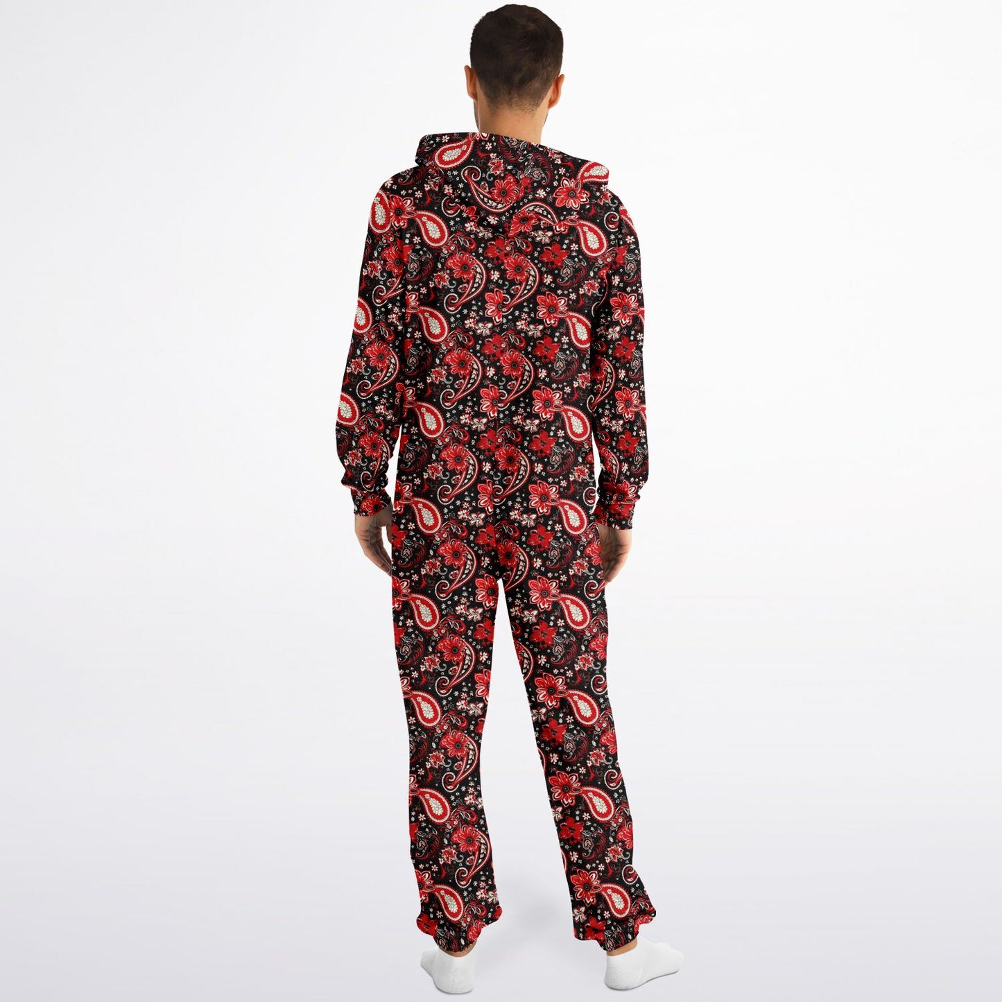 Red Paisley Pattern Jumpsuit | Vintage Red Paisley Unisex Pajamas | Plus Size Loungewear | Big & Tall Loungewear