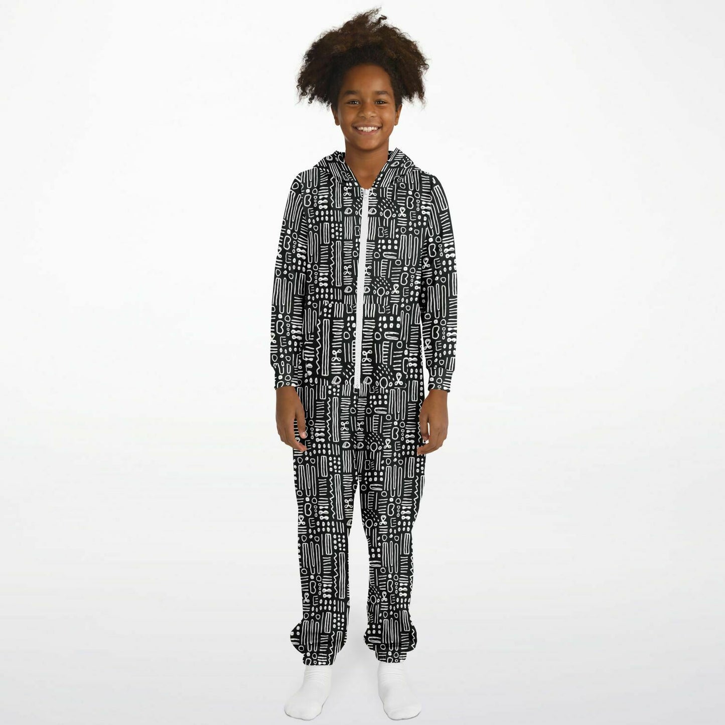 Black & White African MudCloth Print Kids Print Jumpsuit| Matching Family African Print Kids Onesie