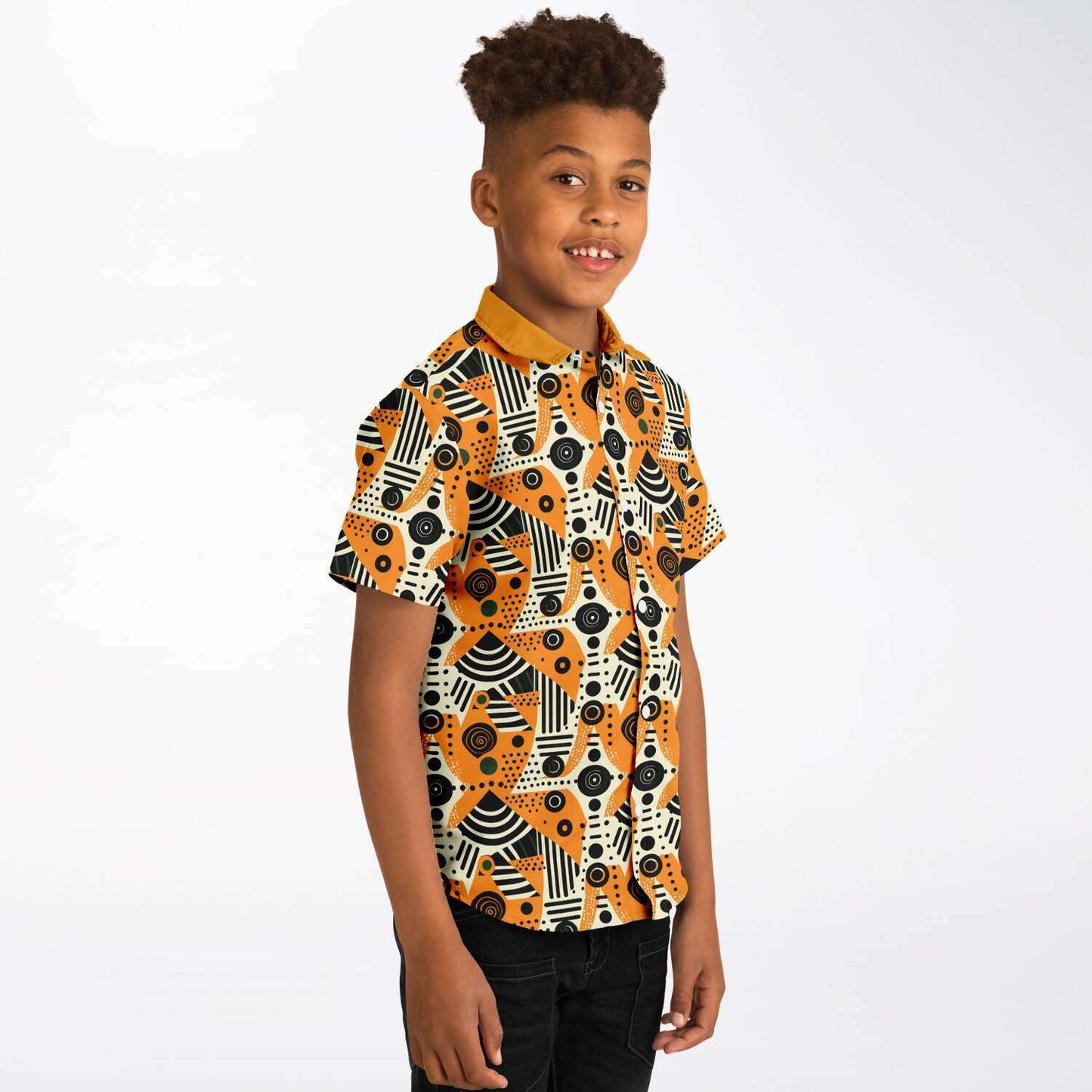 African Print Totem & Circles Kids Dressy Button Up Shirt