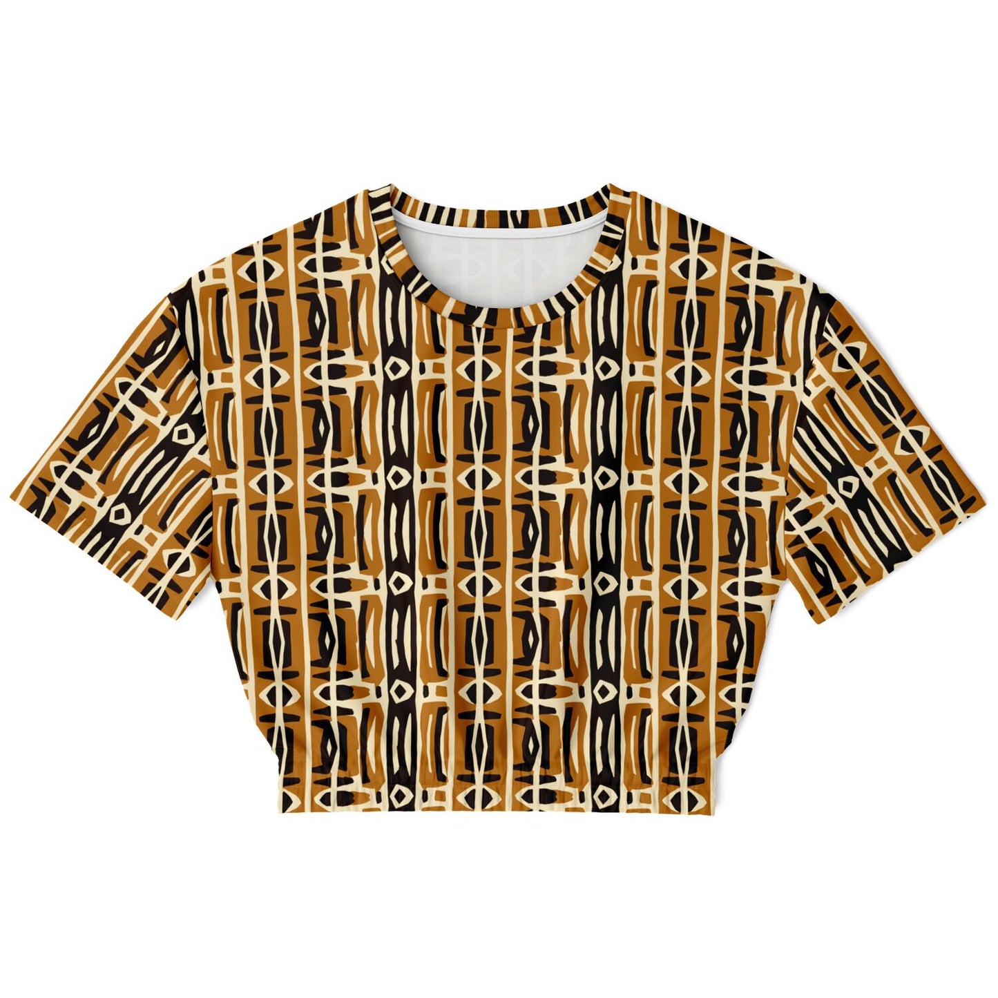 Earth-Tone African Mud Cloth Print Women's Cropped Sweatshirt, African Print Versatile Style Fashion