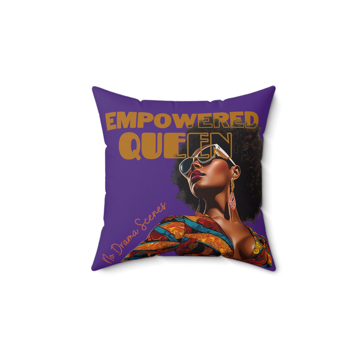 Empowered Queen Square Pillow, Black Woman Strength & Serenity