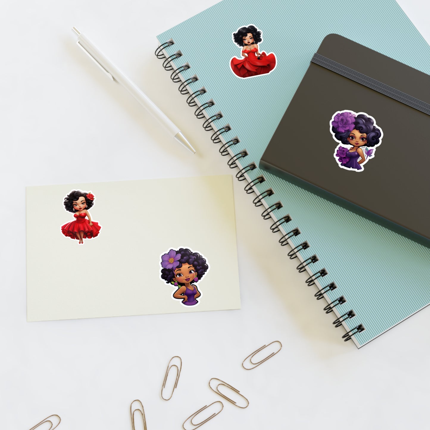 Black Betty Four Sticker Sheet, Red and Purple Dress