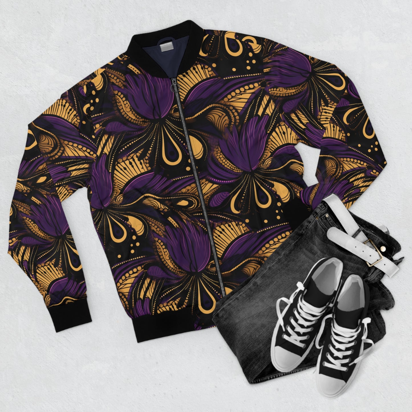 Purple & Gold African Print Men's Bomber Jacket, Tribal Print Mens Jacket, Ankara Print MensWear