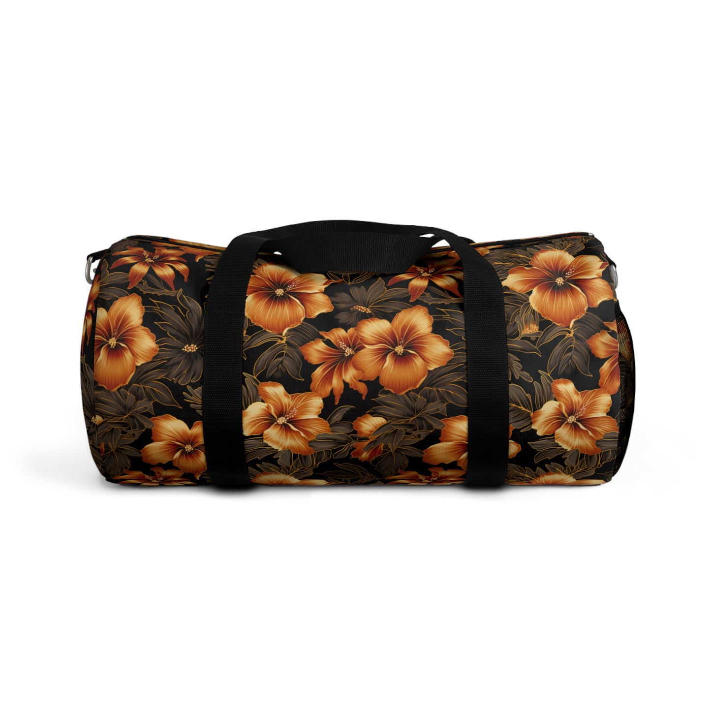 Golden Floral Hawaiian Print Duffle Bag, Black & Yellow Hawaiian Gym Bag