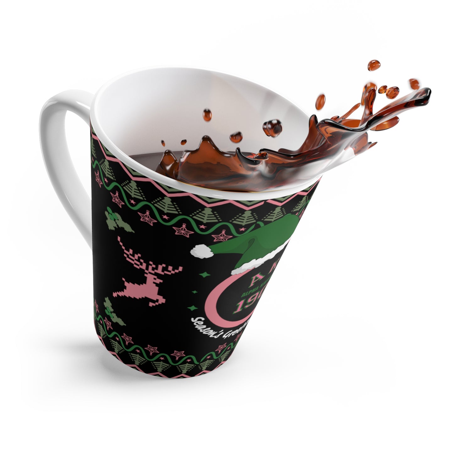 AKA 1908 Pink & Green Holiday Latte Mug, Custom 12oz Christmas Themed Cup