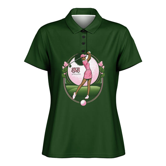 Women's AKA Pretty Girl Pink & Green Golf Polo Shirt, High-Quality Stylish