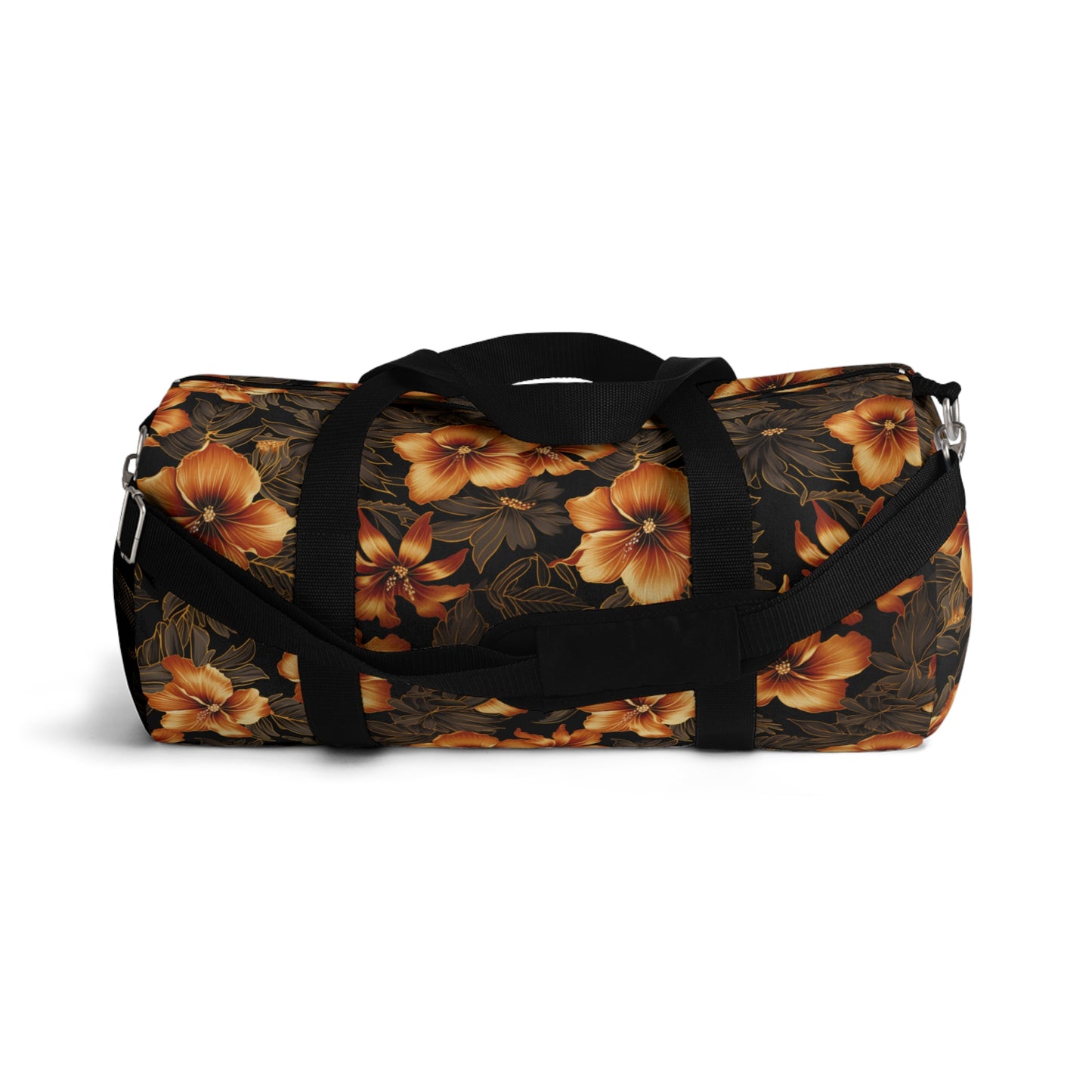 Golden Floral Hawaiian Print Duffle Bag, Black & Yellow Hawaiian Gym Bag