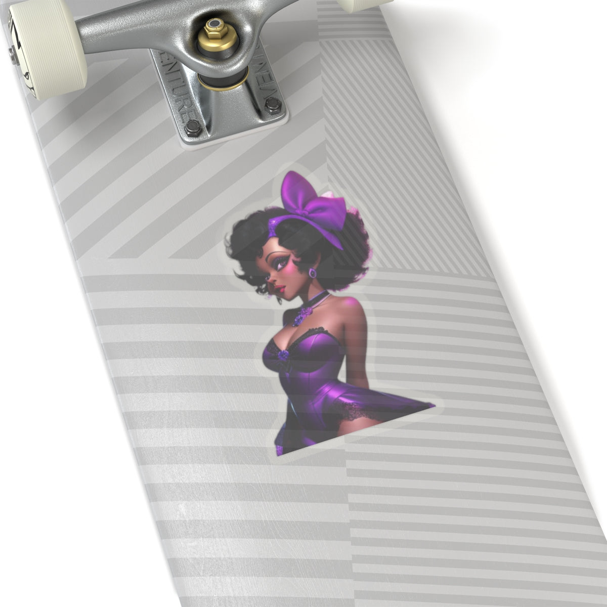 Black Woman Pin-Up Girl Sticker, Sexy Black Woman in Purple Lingerie Sticker