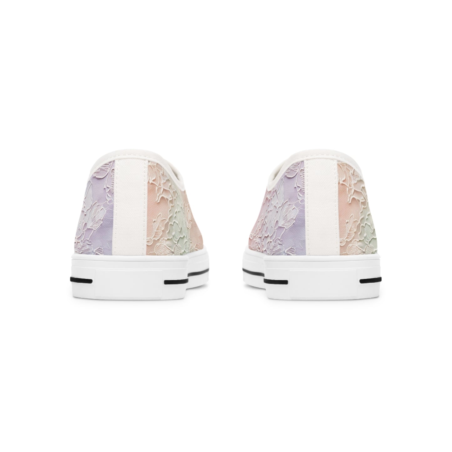 Vintage Lace Pattern Print Women's Low Top Sneakers, Pastel Peach Mint Lavender Shoes, Feminine Canvas Tennis Shoes, Wedding Colors Apparel