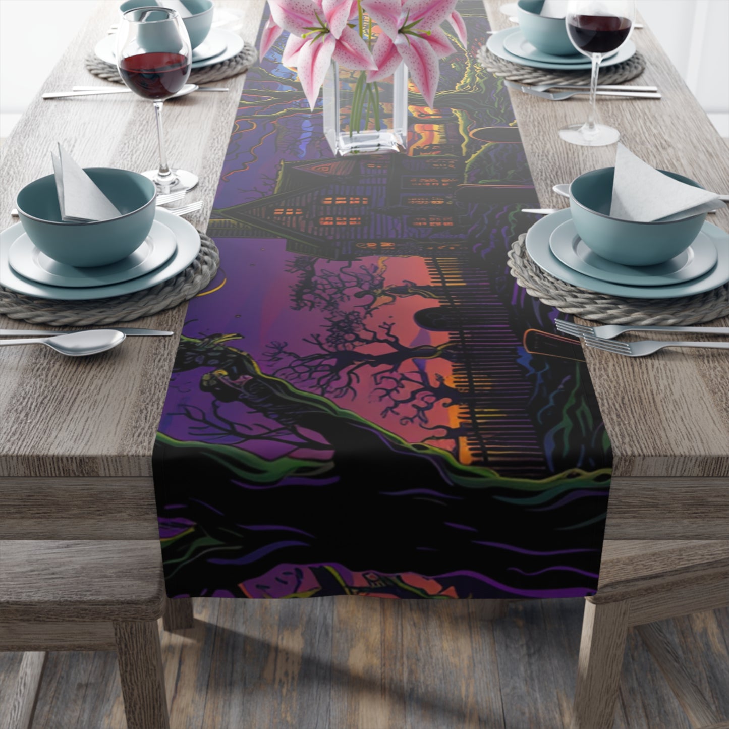 Halloween Table Runner, Haunted House & Graveyard Designs