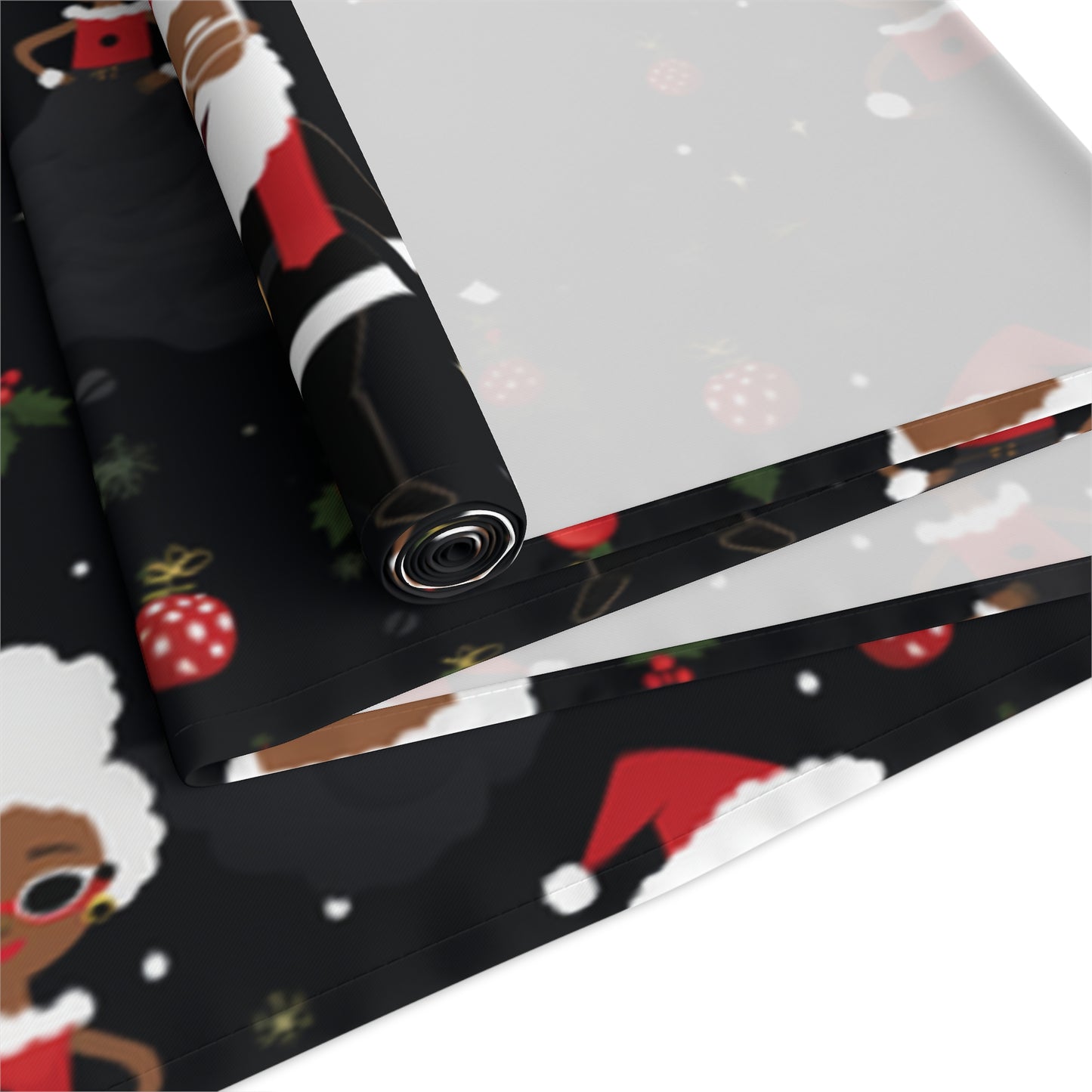 Black Santa & Mrs. Claus Christmas Table Runner, Holiday Table Runner, Festive Xmas Pattern