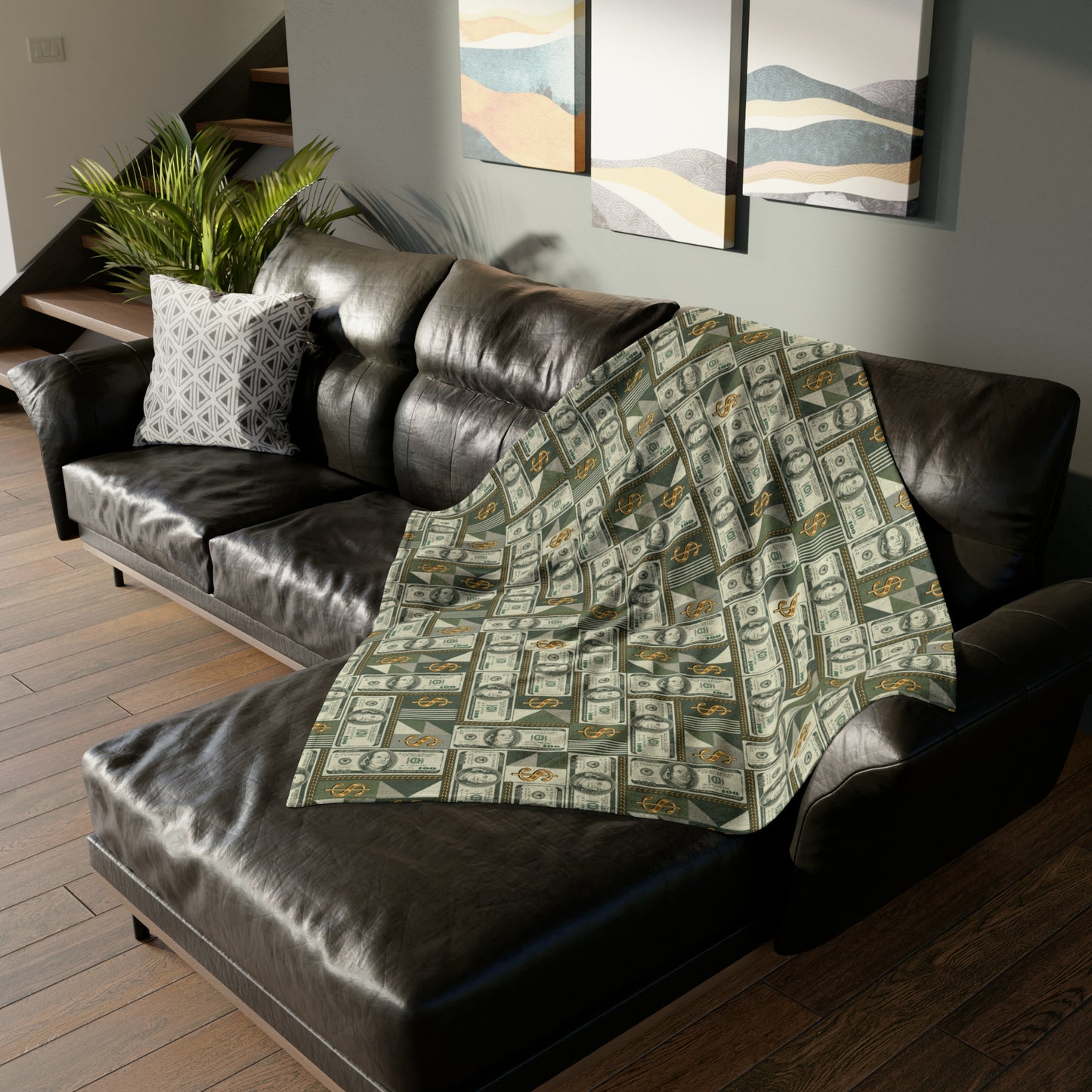 Money Pattern Print Throw Cover, Money Manifestation Home Decor