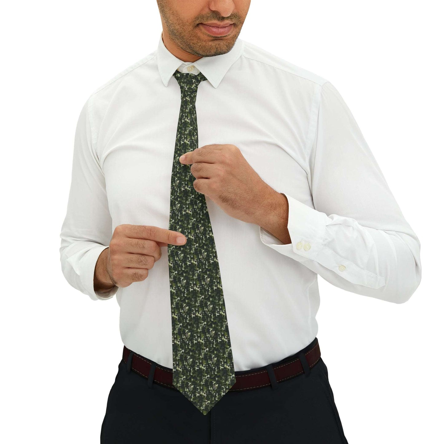 African MudCloth Meets Camouflage Mens Tie , Green Camouflage African Print Business Fashion