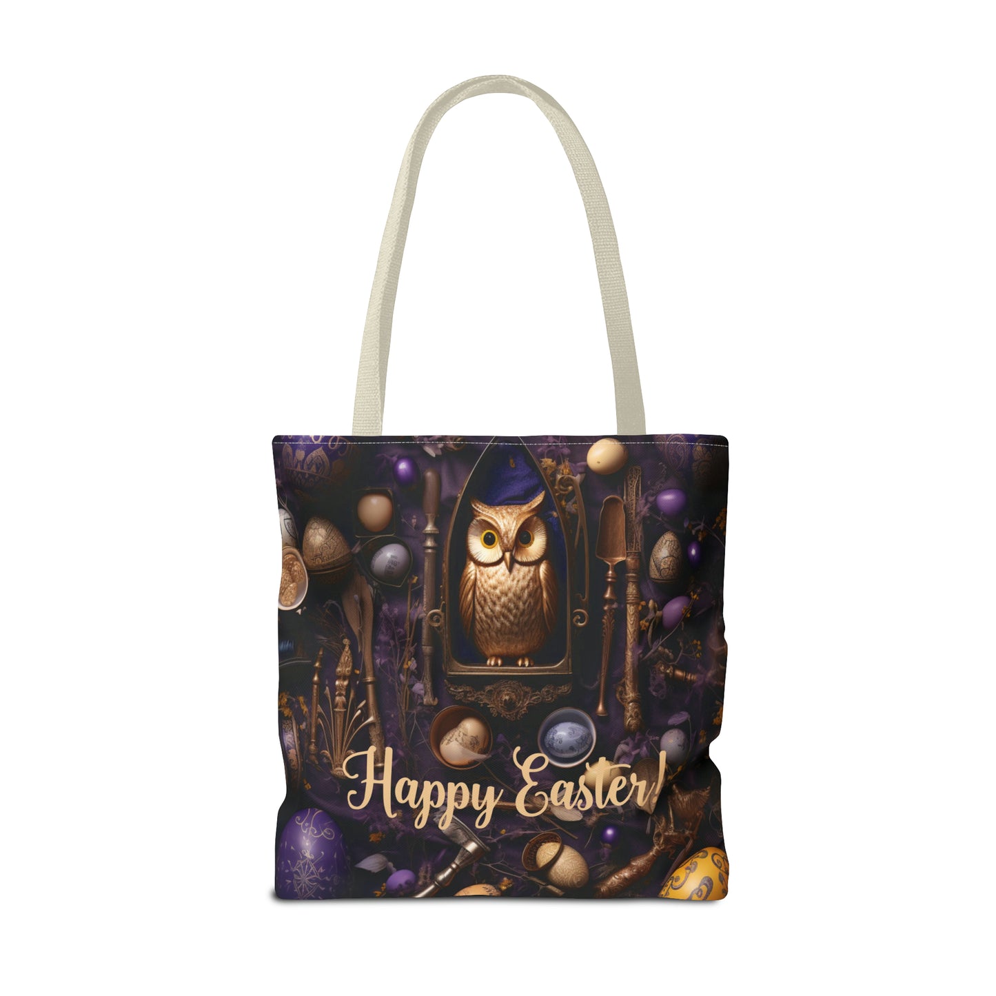 Enchanted Owl Easter Tote Bag - Durable Spun Polyester with Vintage Charm