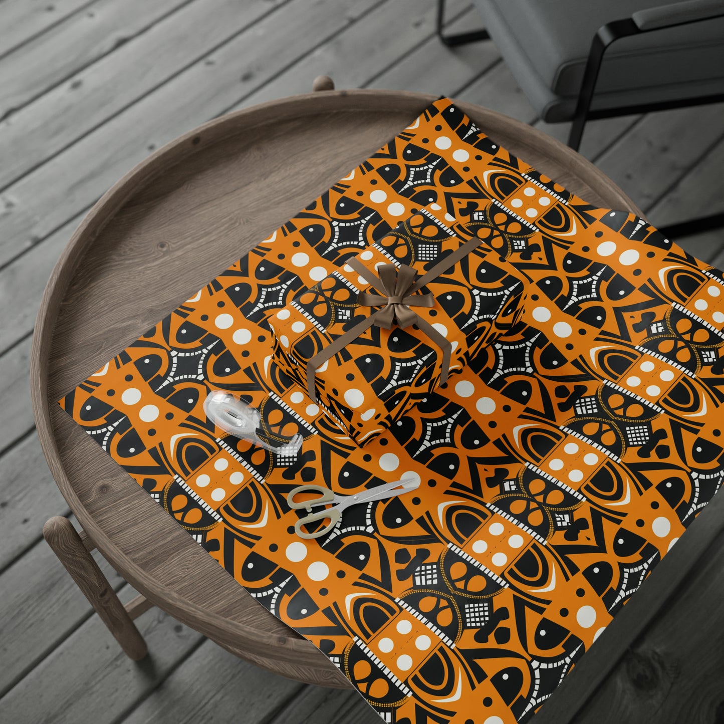 Orange Black African Print Wrapping Paper, Ethnic Print Wrapping Paper