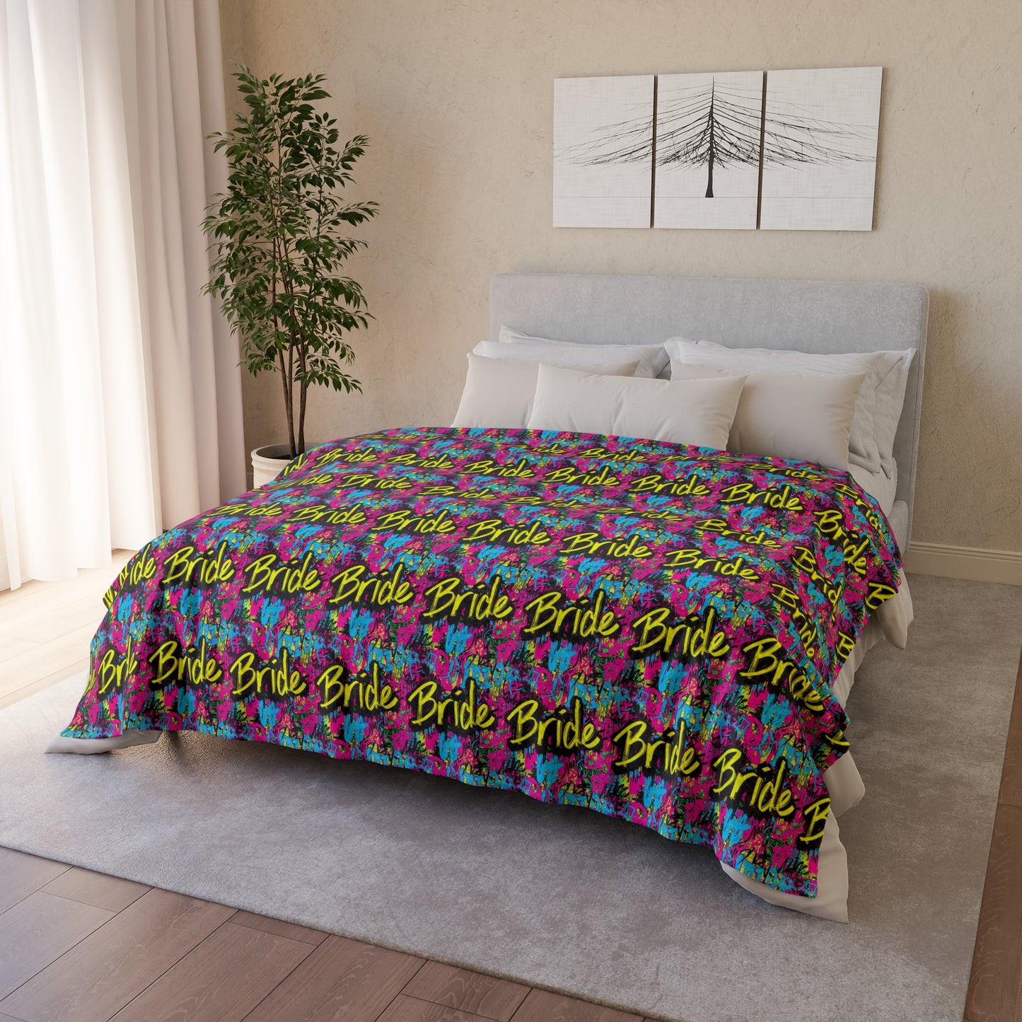 Graffiti Bride Pattern Soft Polyester Blanket, Bridal Party Minky Blanket