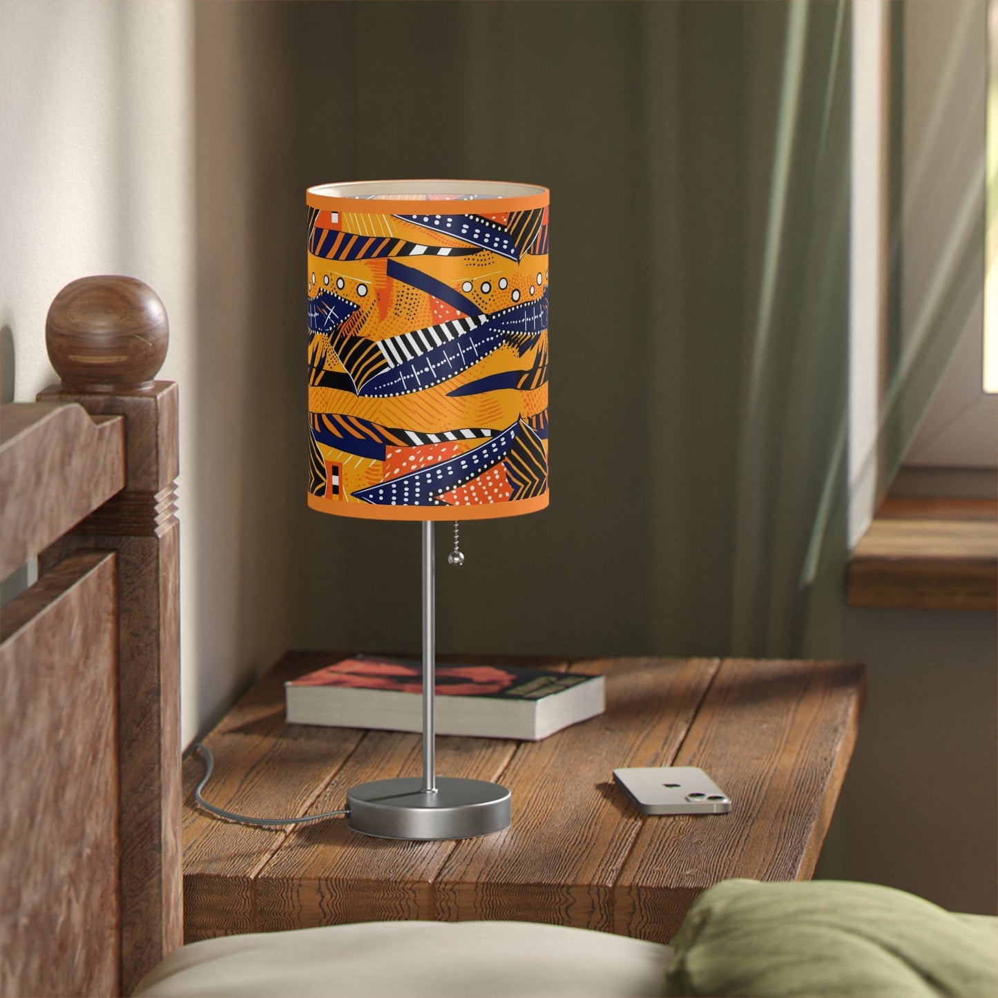 African Kente Print Table Lamp, Multicolor Mudcloth Design Lighting