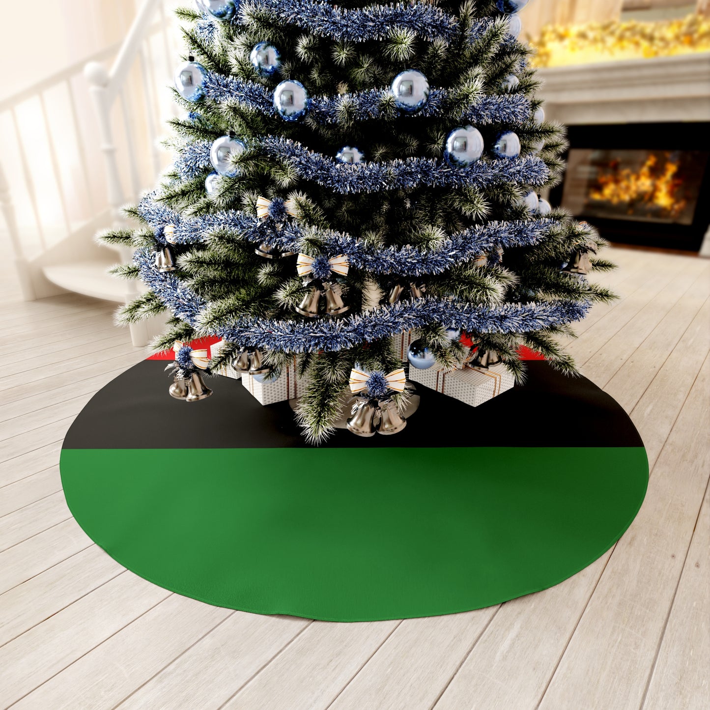 Red Black and Green Pan African Garvey Holiday Decor, RBG Round Tree Skirt, Black American Holiday Decor - Free Shipping