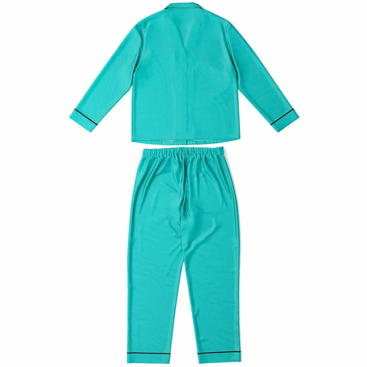 Women's Robin's Egg Luxury Satin Pajama Set with Black Piping, Tiffany Style Pajama Set