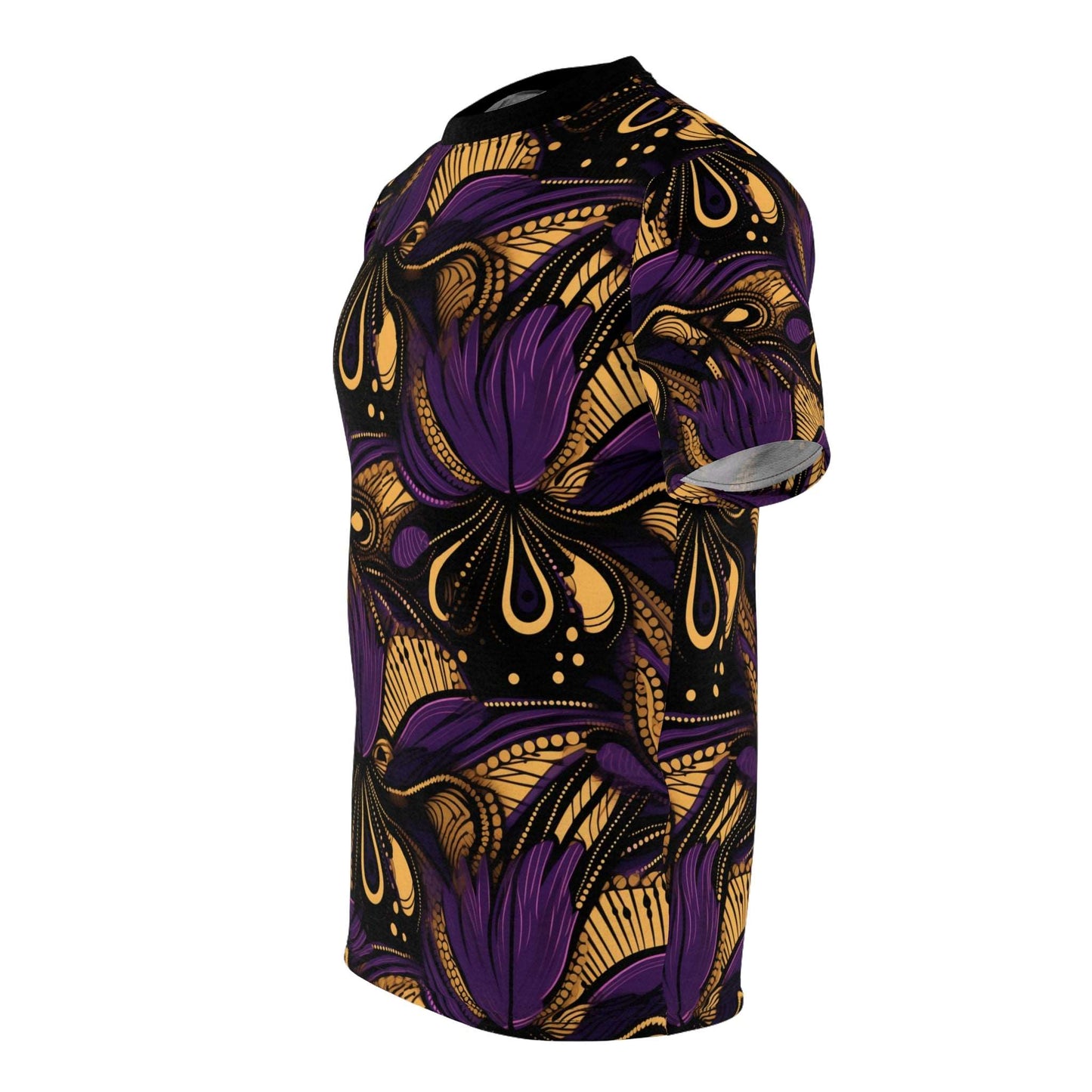 African Wax Print Ankara T-Shirt,  Purple, Gold, Black Ankara African Print Shirt