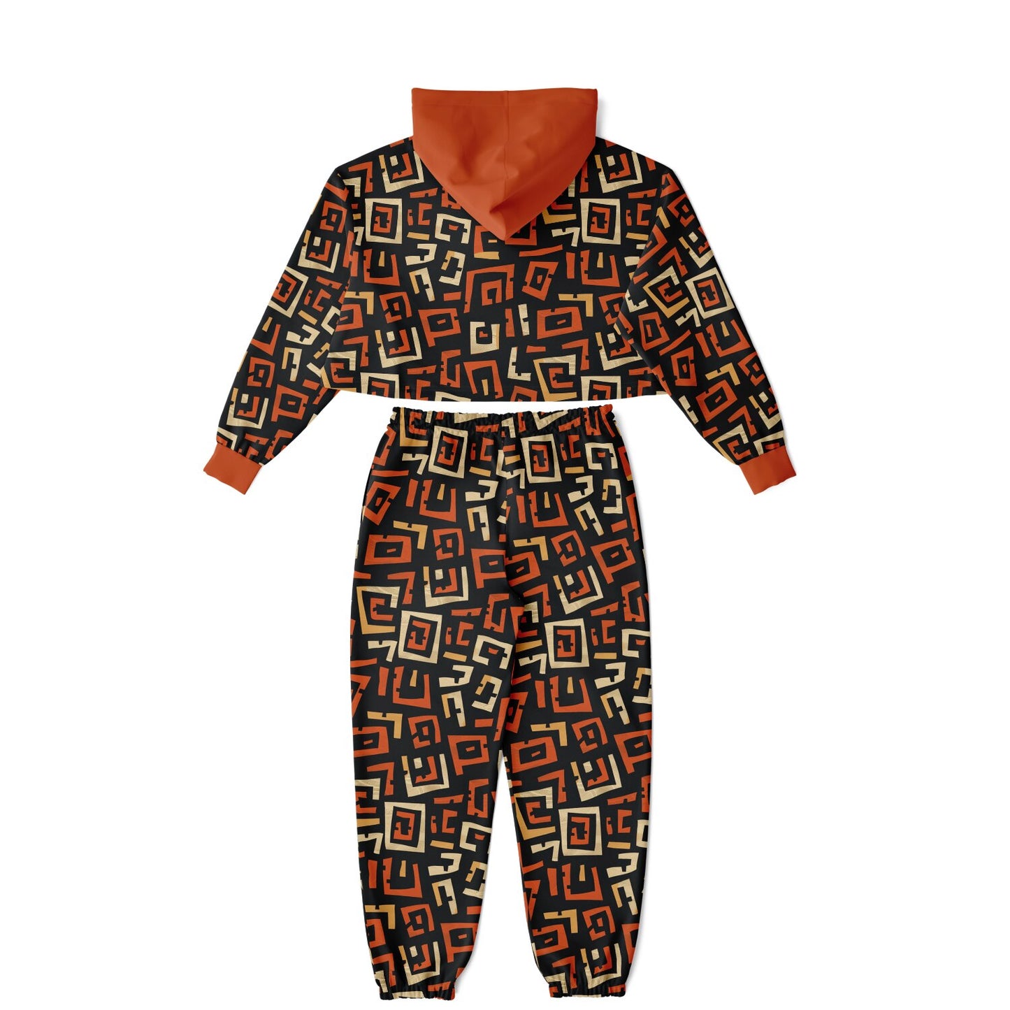 Women's Urban Streetwear African Print Hoodie & Jogger Set, Bold Fall Color Themed Sweatsuit