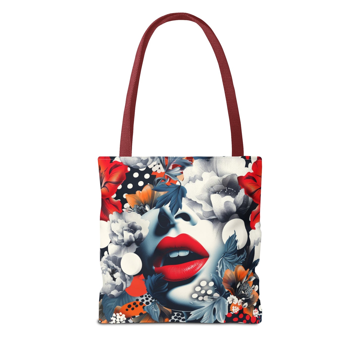 Artistic Floral High Fashion Tote Bag, Modern Polka Dot Carryall