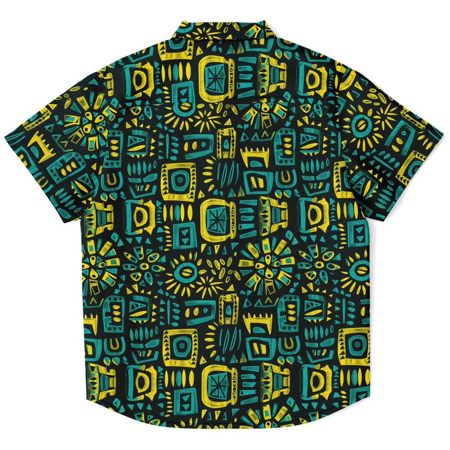 Blue, Green, Yellow African Print Kids Youth Short Sleeve Button Down Shirt