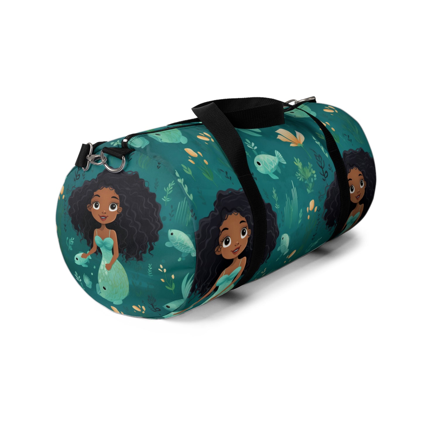 Under The Sea Black Girl Mermaid Print Duffle Bag, African American Mermaid Overnight Bag