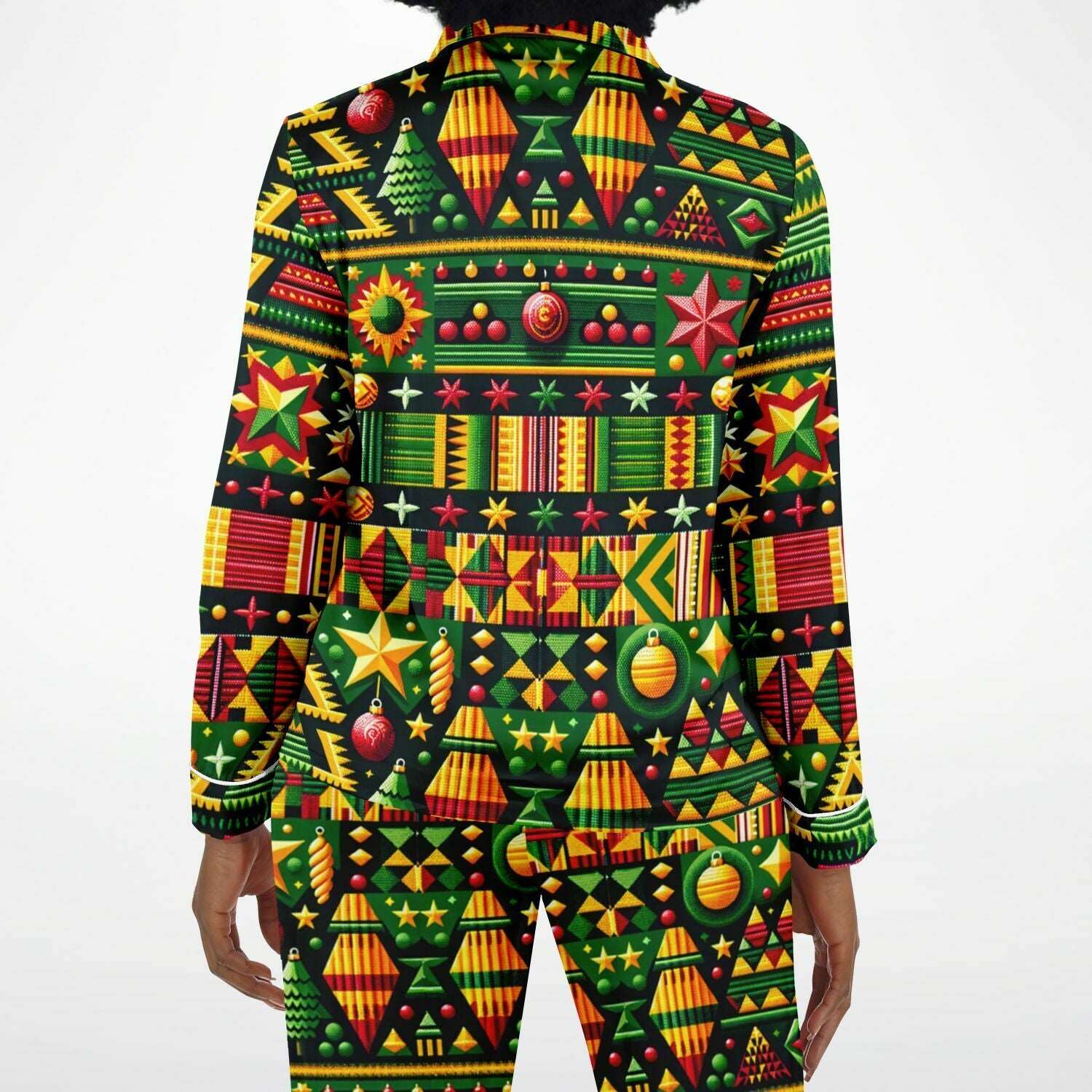 African Kente Cloth Christmas Print Women's Satin Pajamas, Kente Print Women's Fashion