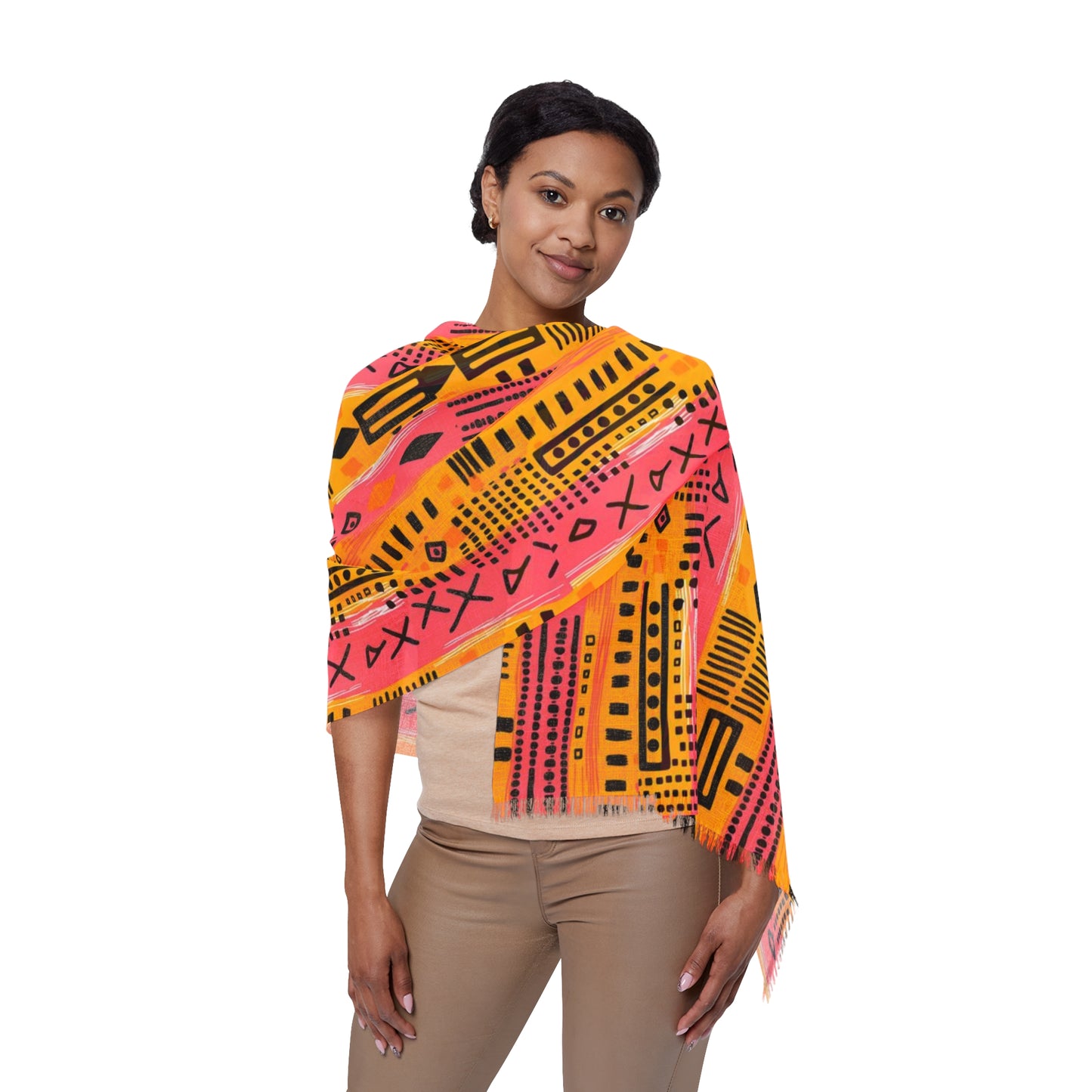 Sunset Sahara Splash African Mud Cloth Print Lightweight Scarf, African Mud Cloth Scarf, African Print Shawl