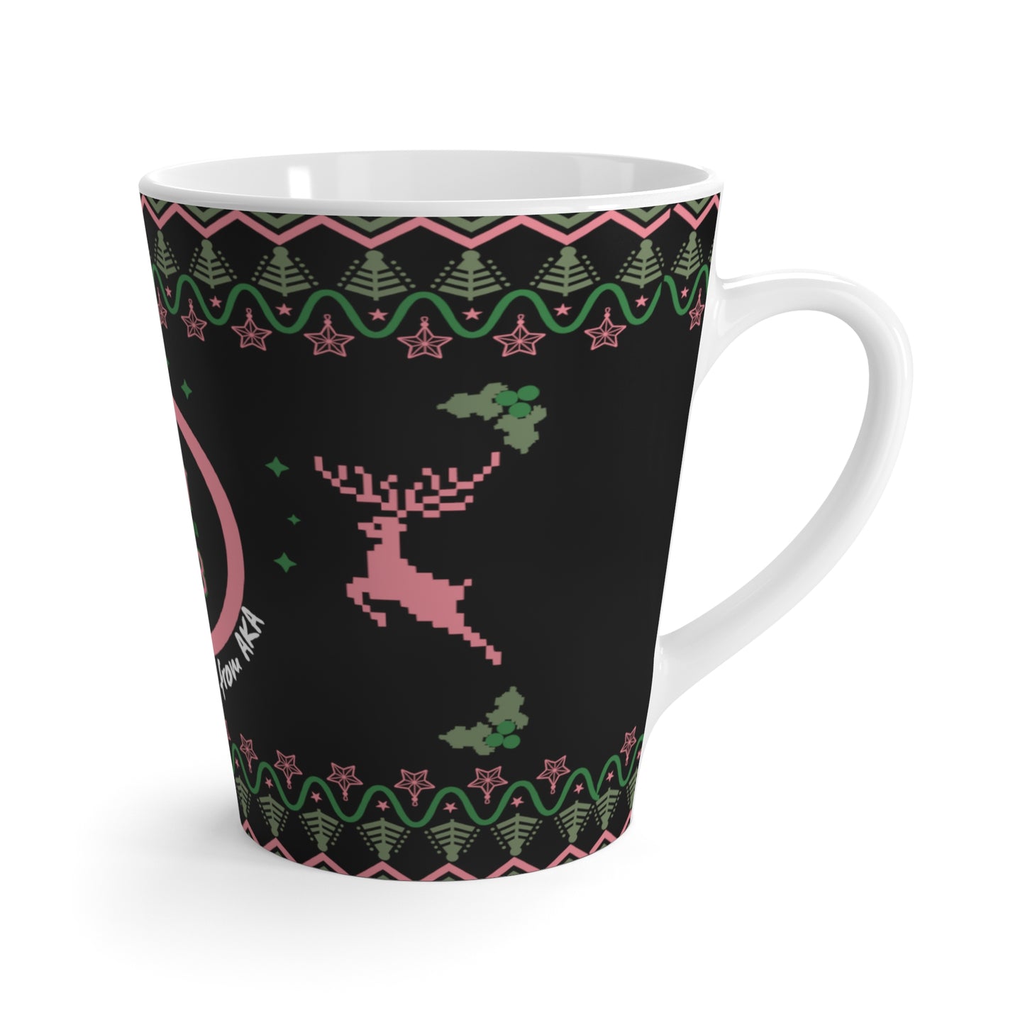 AKA 1908 Pink & Green Holiday Latte Mug, Custom 12oz Christmas Themed Cup