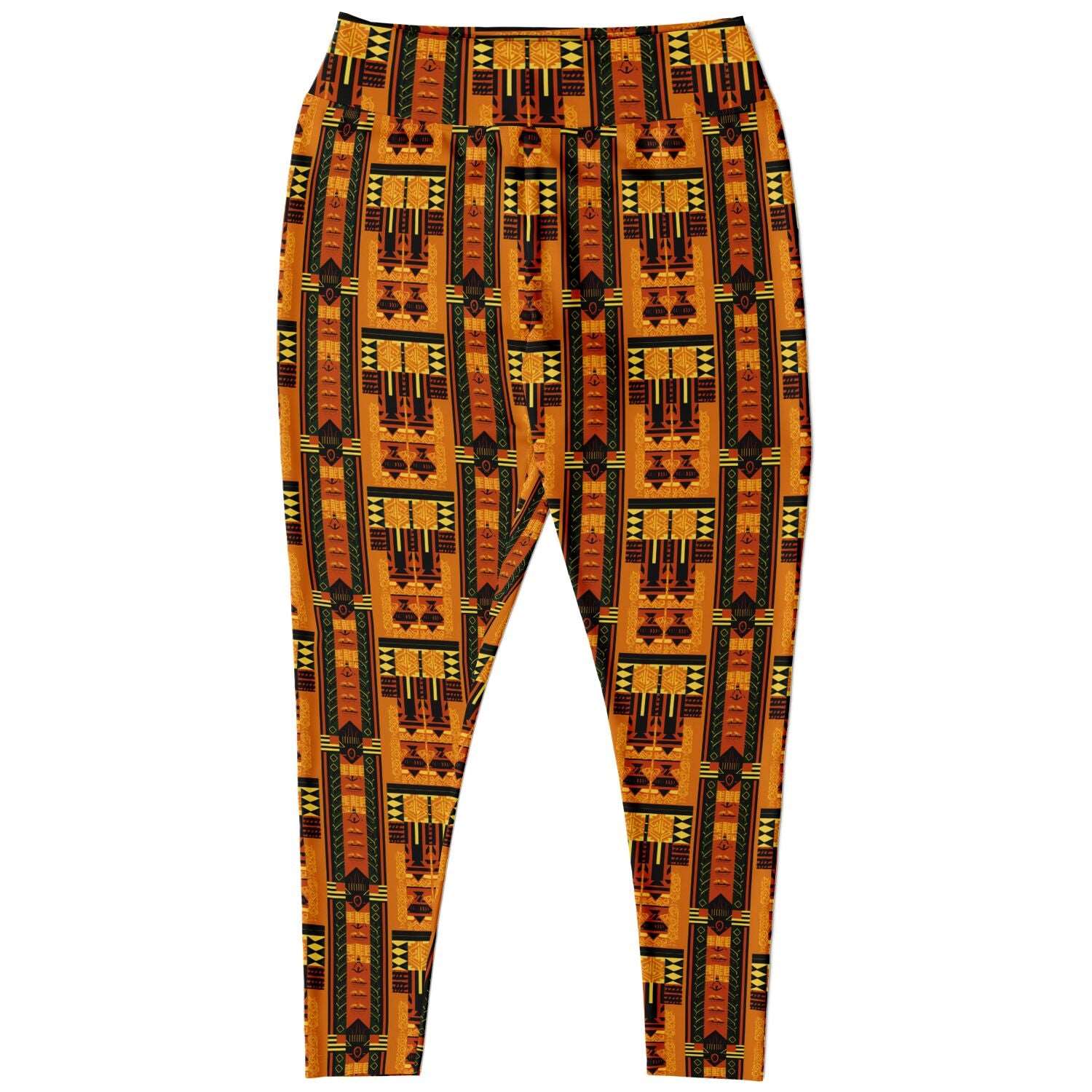 Afrofuturism African Print Plus Size 2XL - 6XL Women's Leggings, Terracotta African Ankara Pattern Print Curvy Activewear