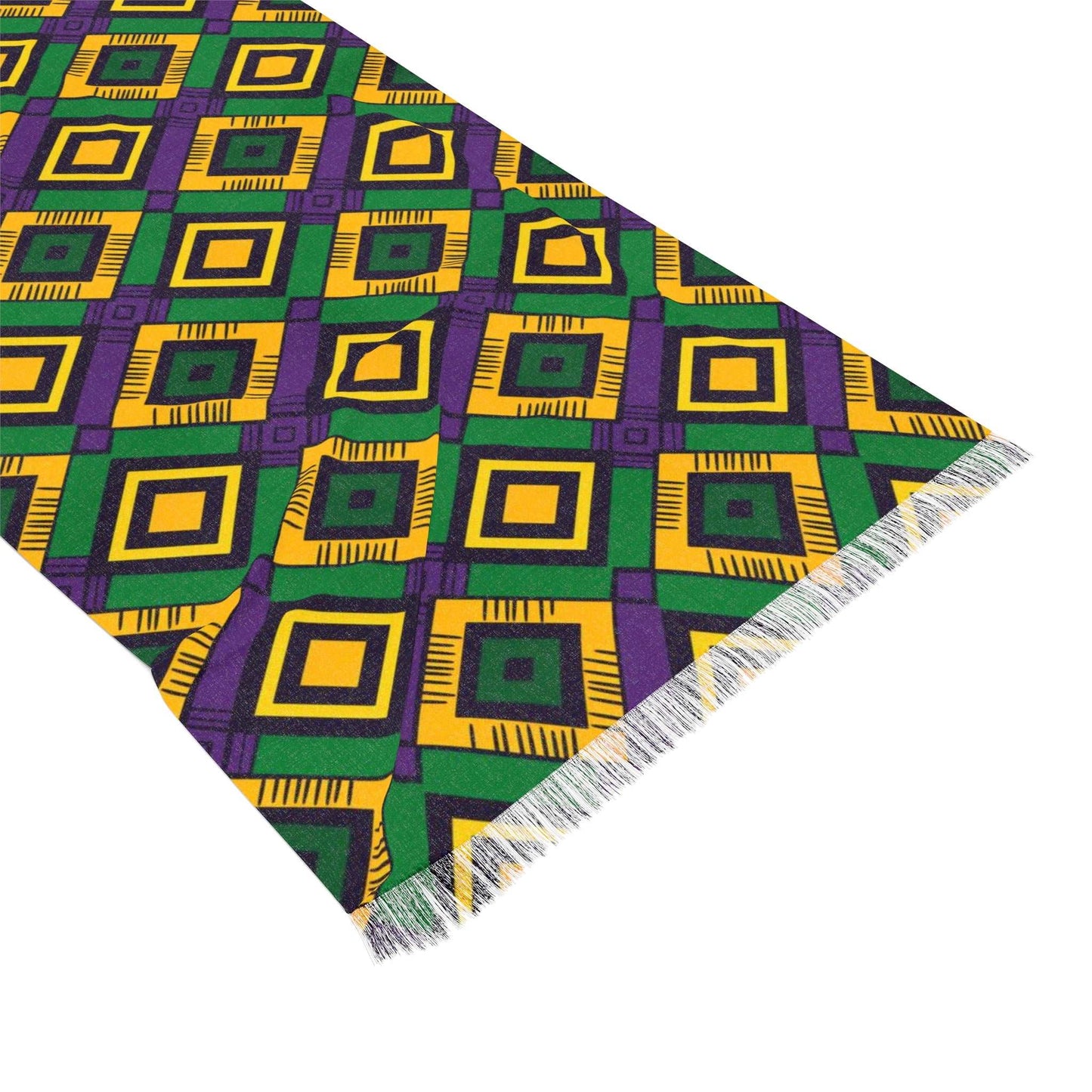 African Kente Cloth Print Polyester Lightweight Scarf, Festive Carnival Themed  Scarf