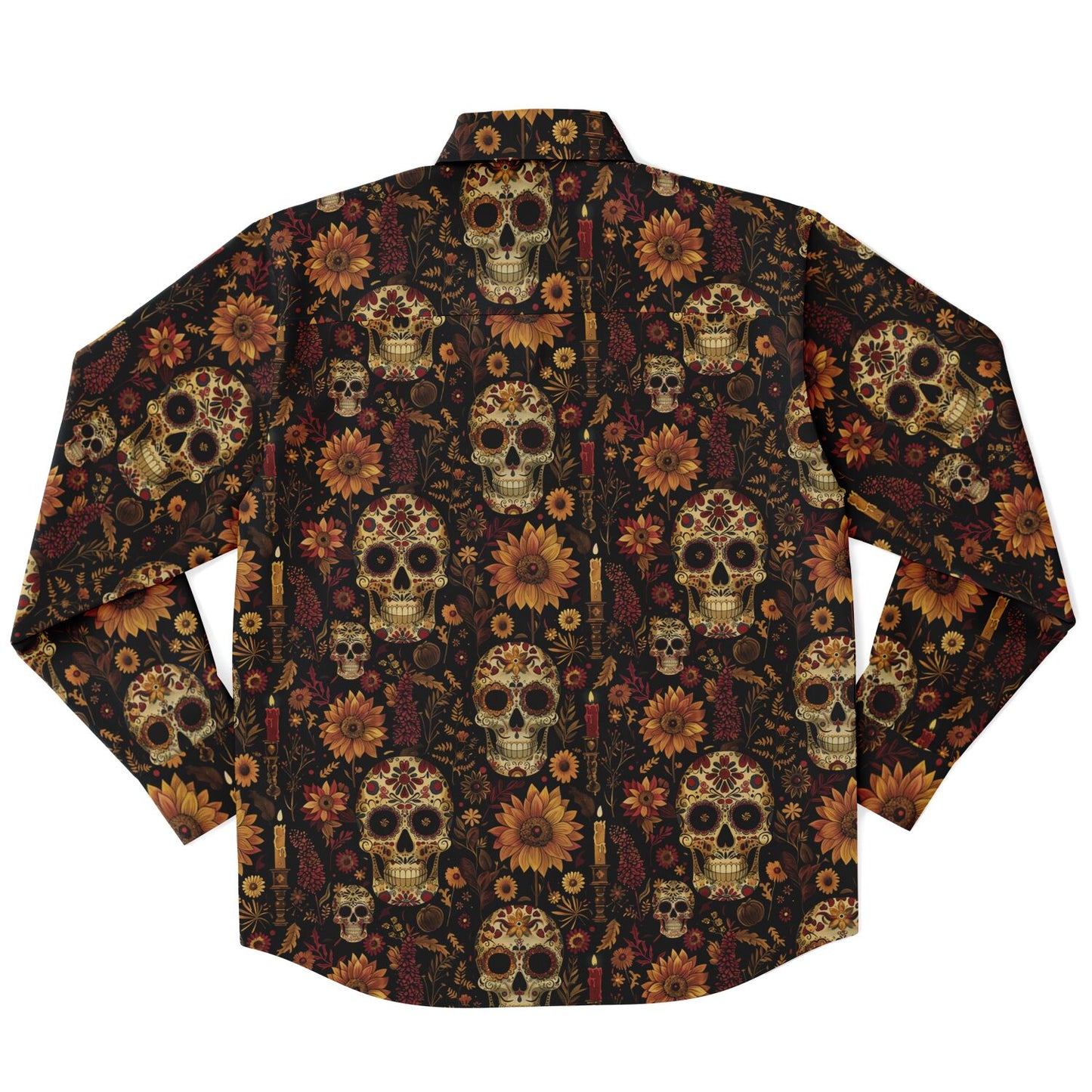 Men's Day of the Dead Long Sleeve Shirt, Afrocentric Skull Design Apparel