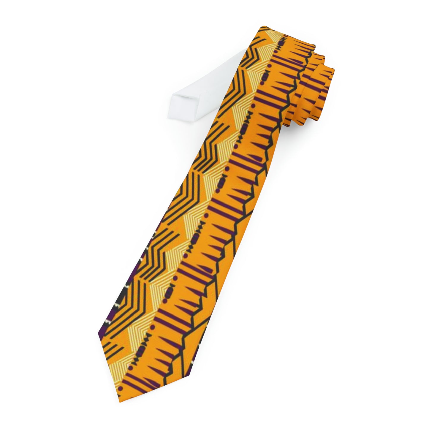 Purple & Yellow Laker Fan Colors Print Men's Tie, African Mud Cloth Print Mens Business Wear Fashion