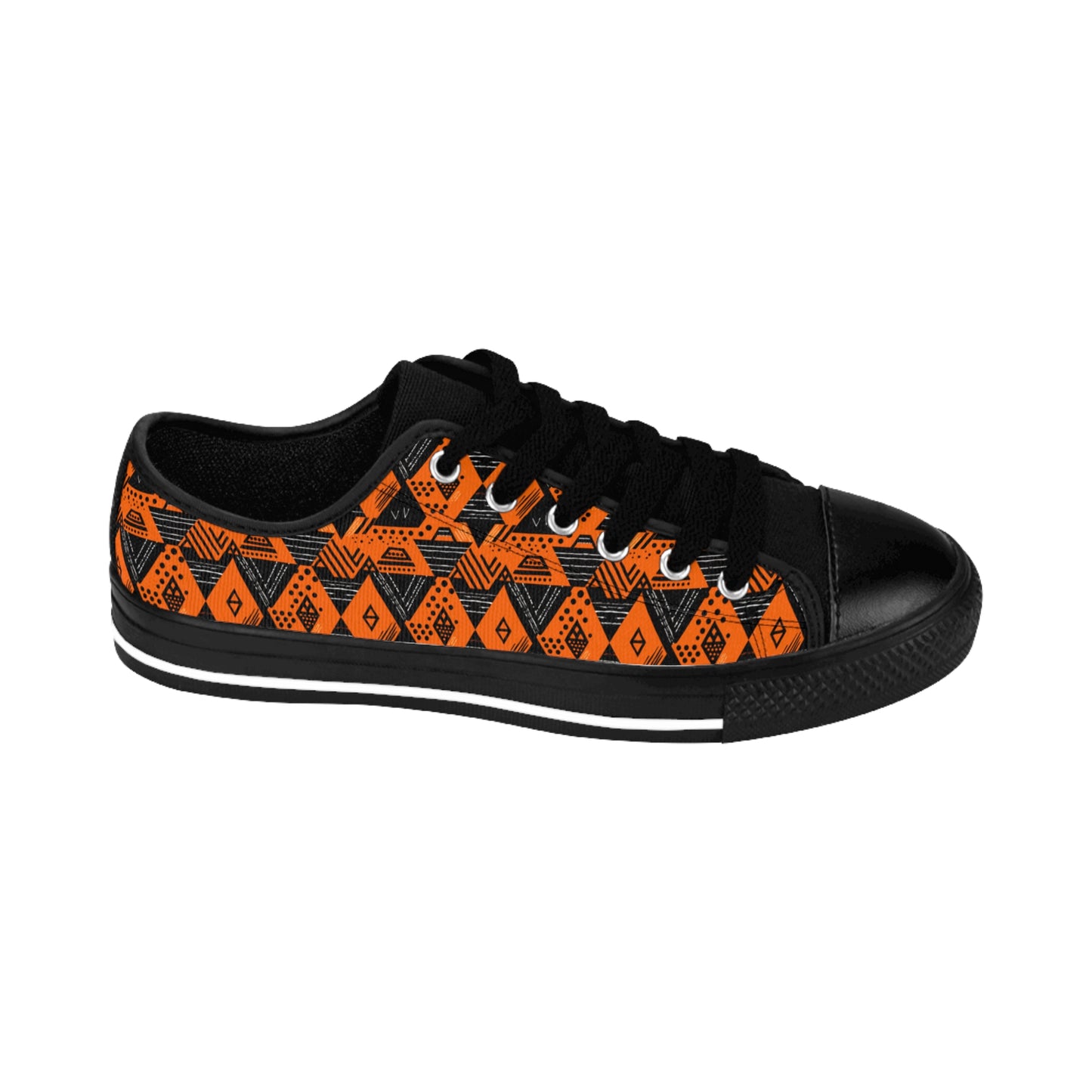 Men's Orange African Mud Cloth Print Low Top Sneakers, Orange & Black African Print Apparel